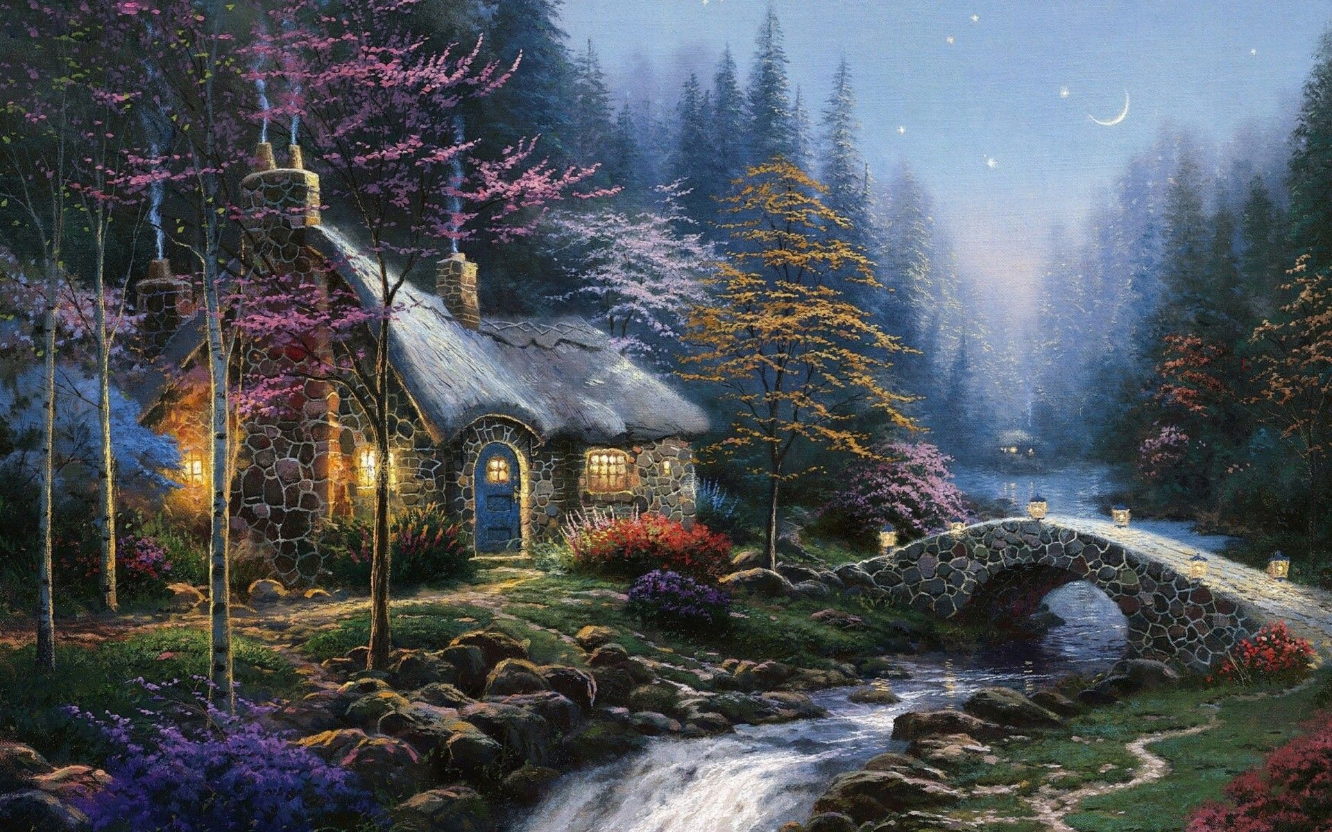 Forest Cottage Spring Painting
