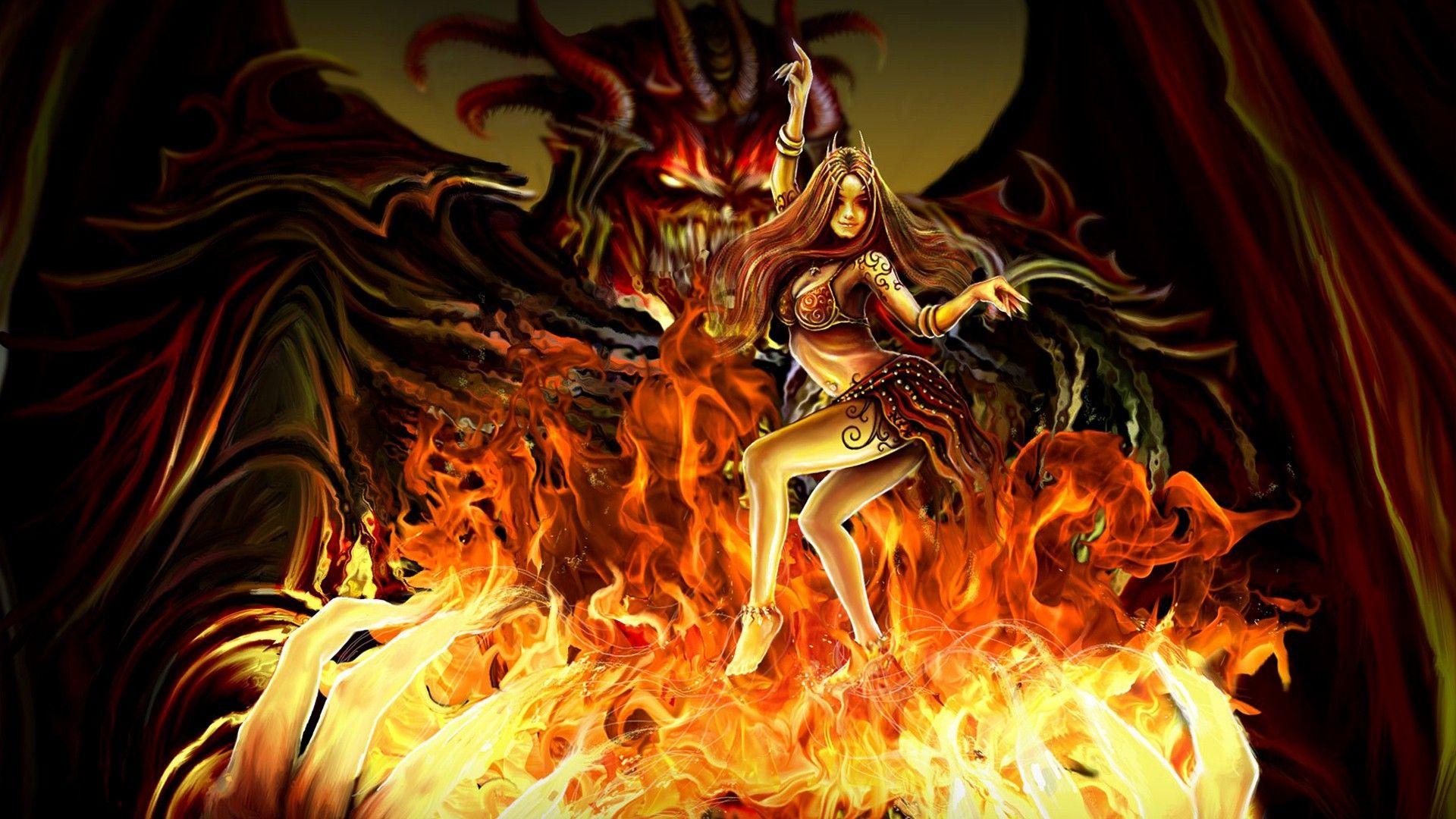 Wings Fire Horns Devil Wallpaper Art HD Wallpaper Anime
