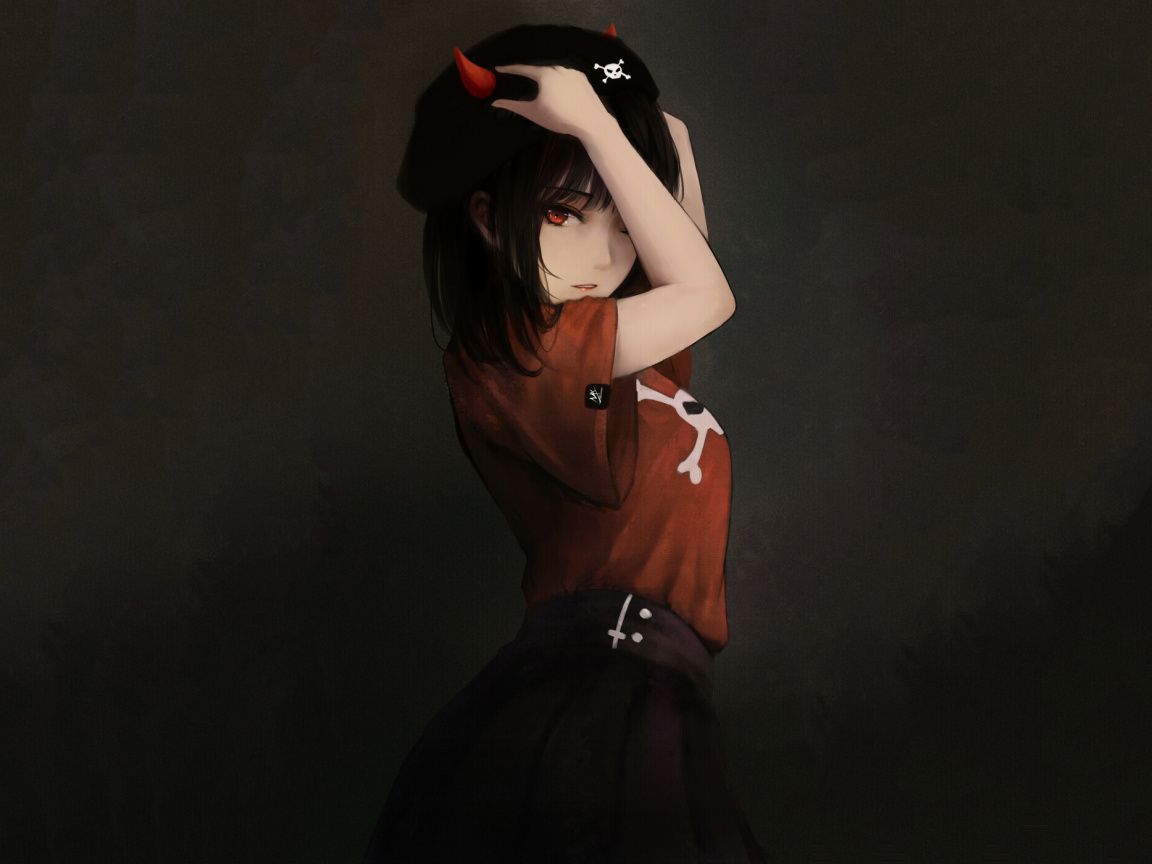 Download Red horns, devil, anime girl, artwork wallpaper, 1152x864