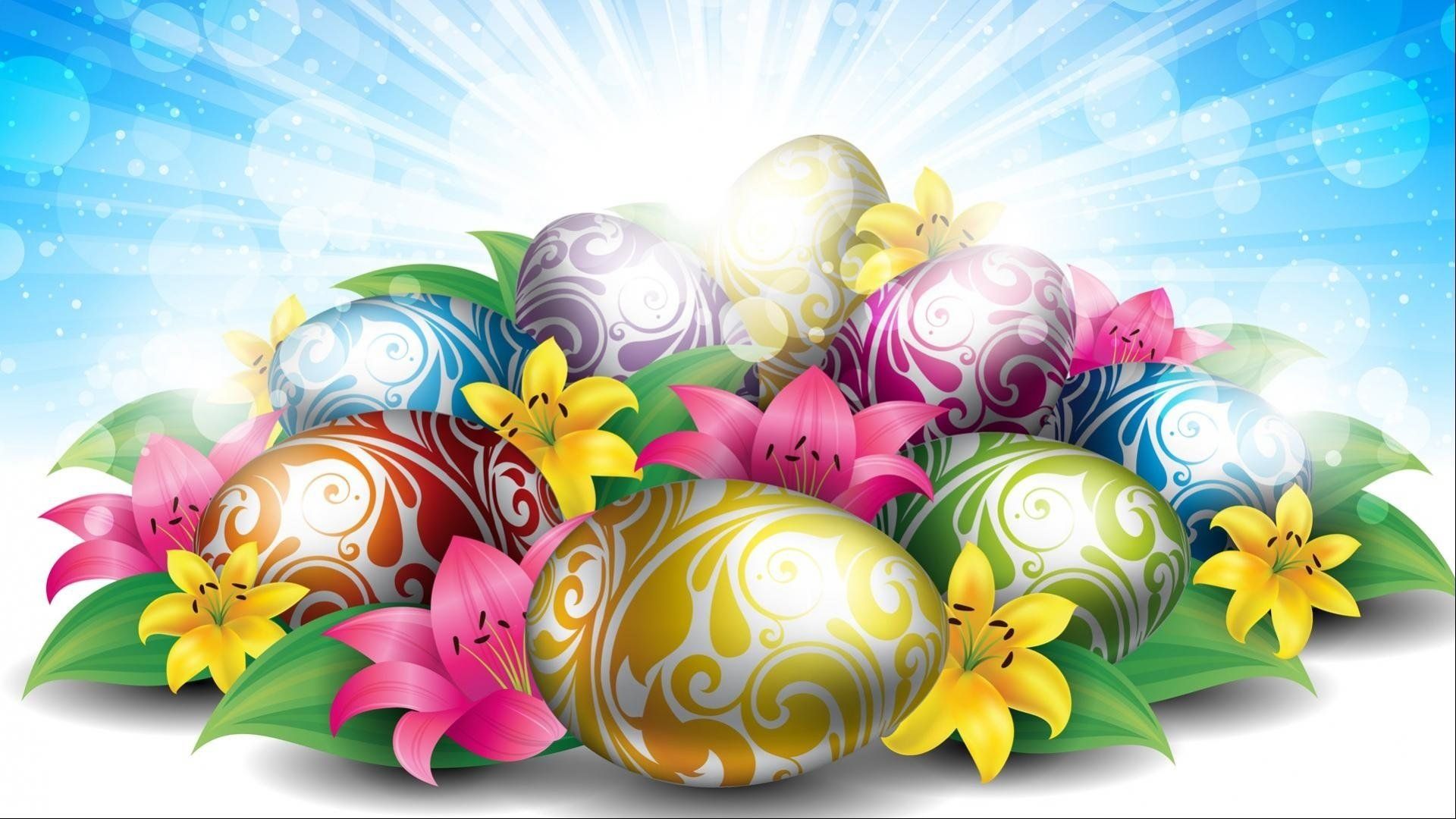 Easter Eggs and Lilies HD Wallpaper. Background Imagex1080