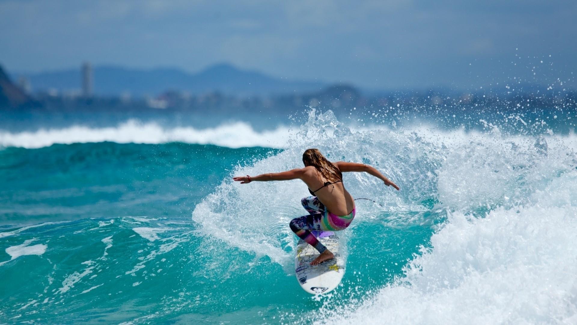 Women Surfing. Sport Wallpaper for Android
