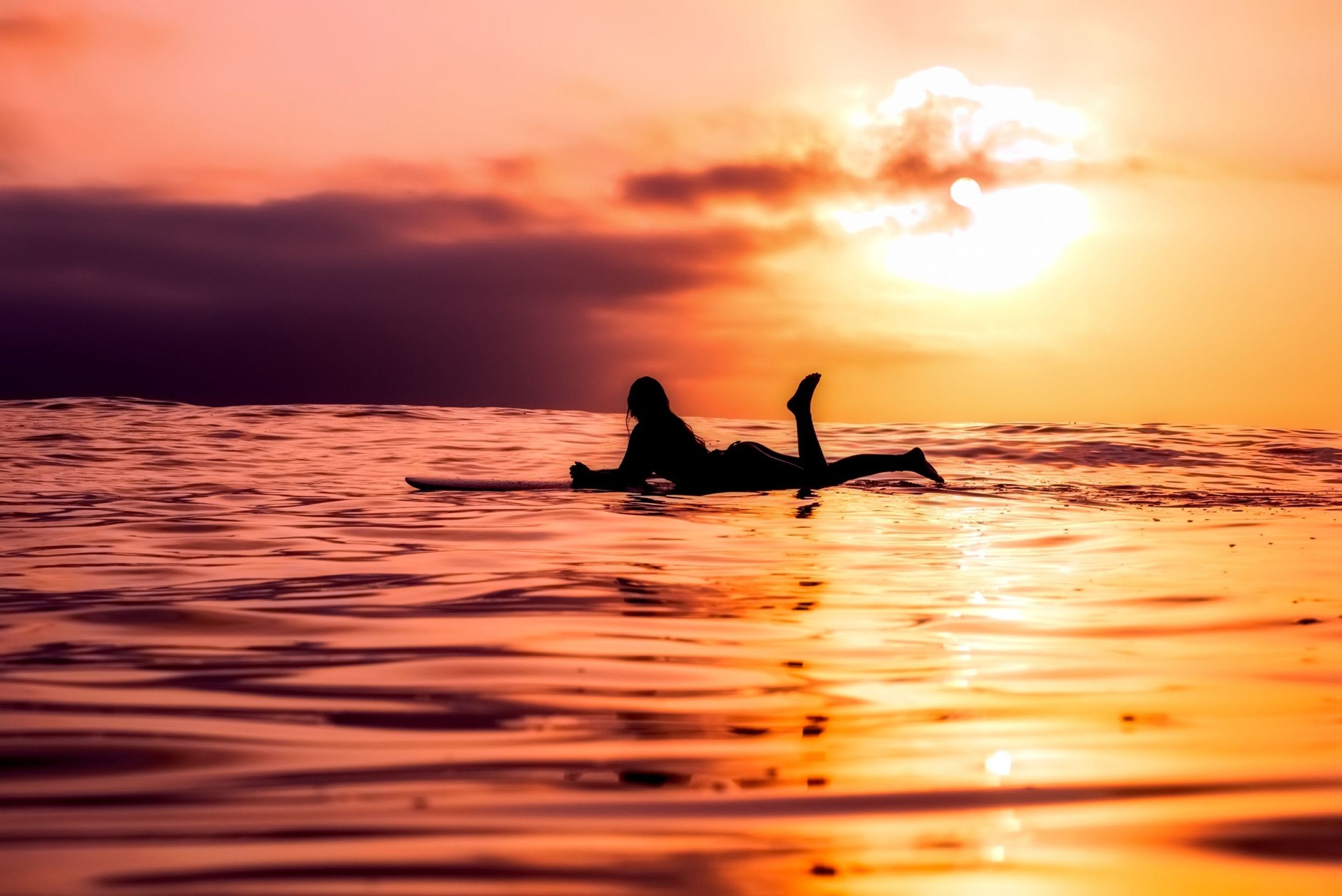 HD Surfing Woman Silhouette Sunset Wallpaper