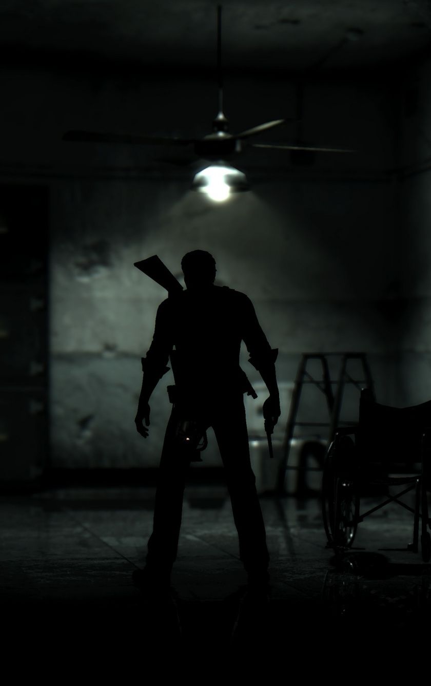 Download 840x1336 wallpaper dark, the evil within 2, man with gun