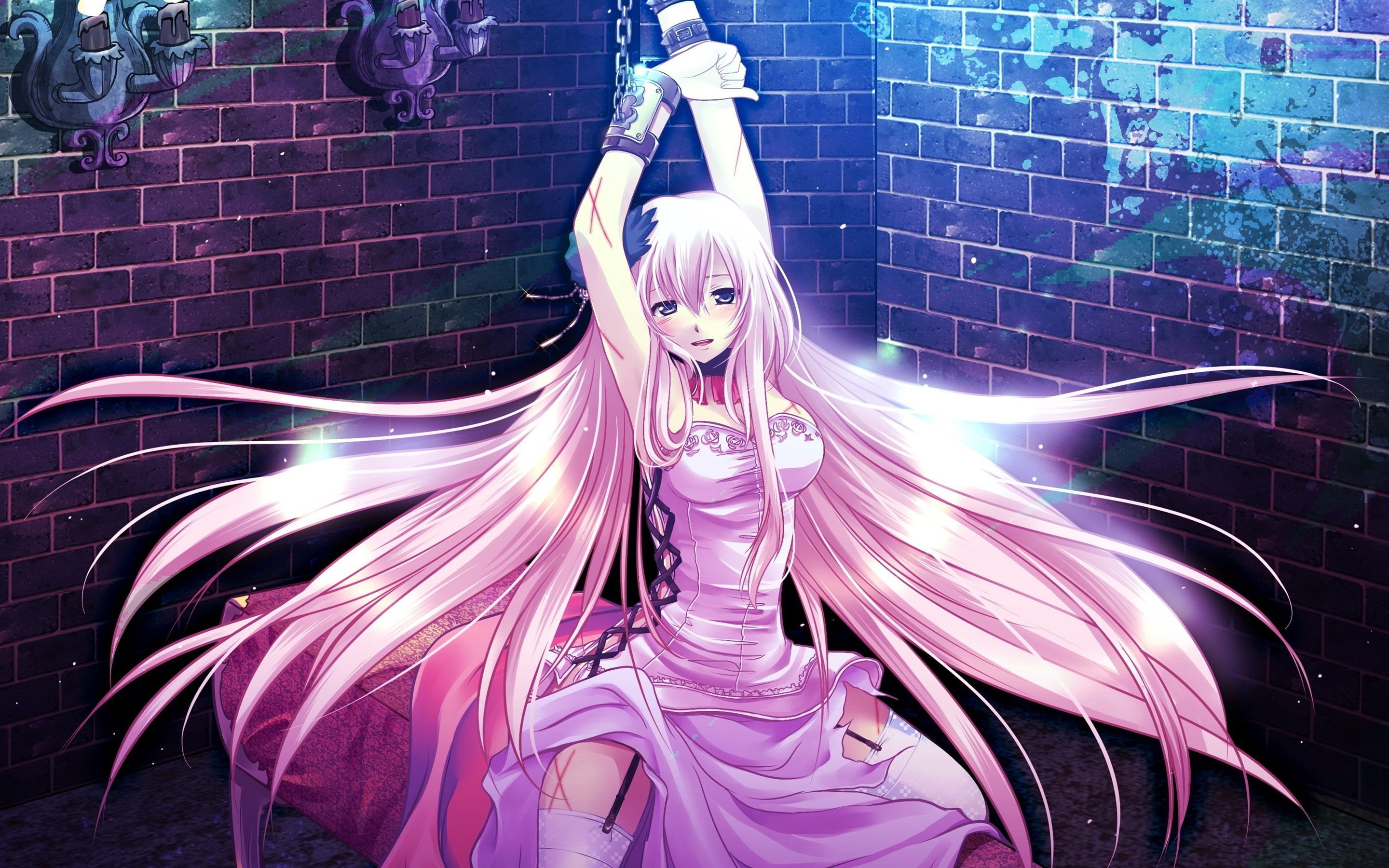 Wallpaper Pink hair anime girl, skirt, handcuffs 2880x1800 HD