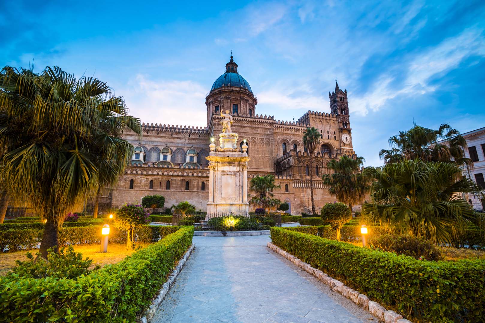 Palermo At Night, Palermo Cathedral Sicily Italy