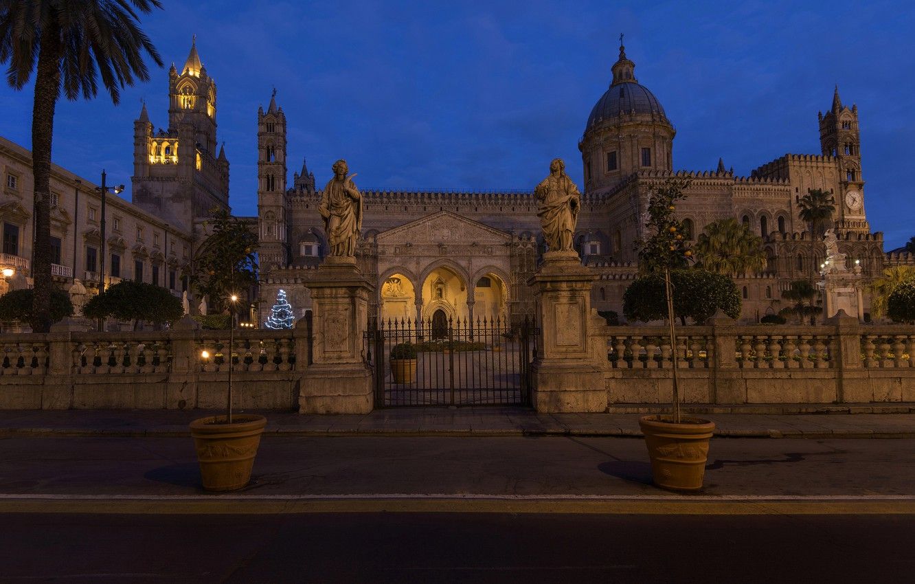 Wallpaper night, Italy, Cathedral, Sicily, Palermo image