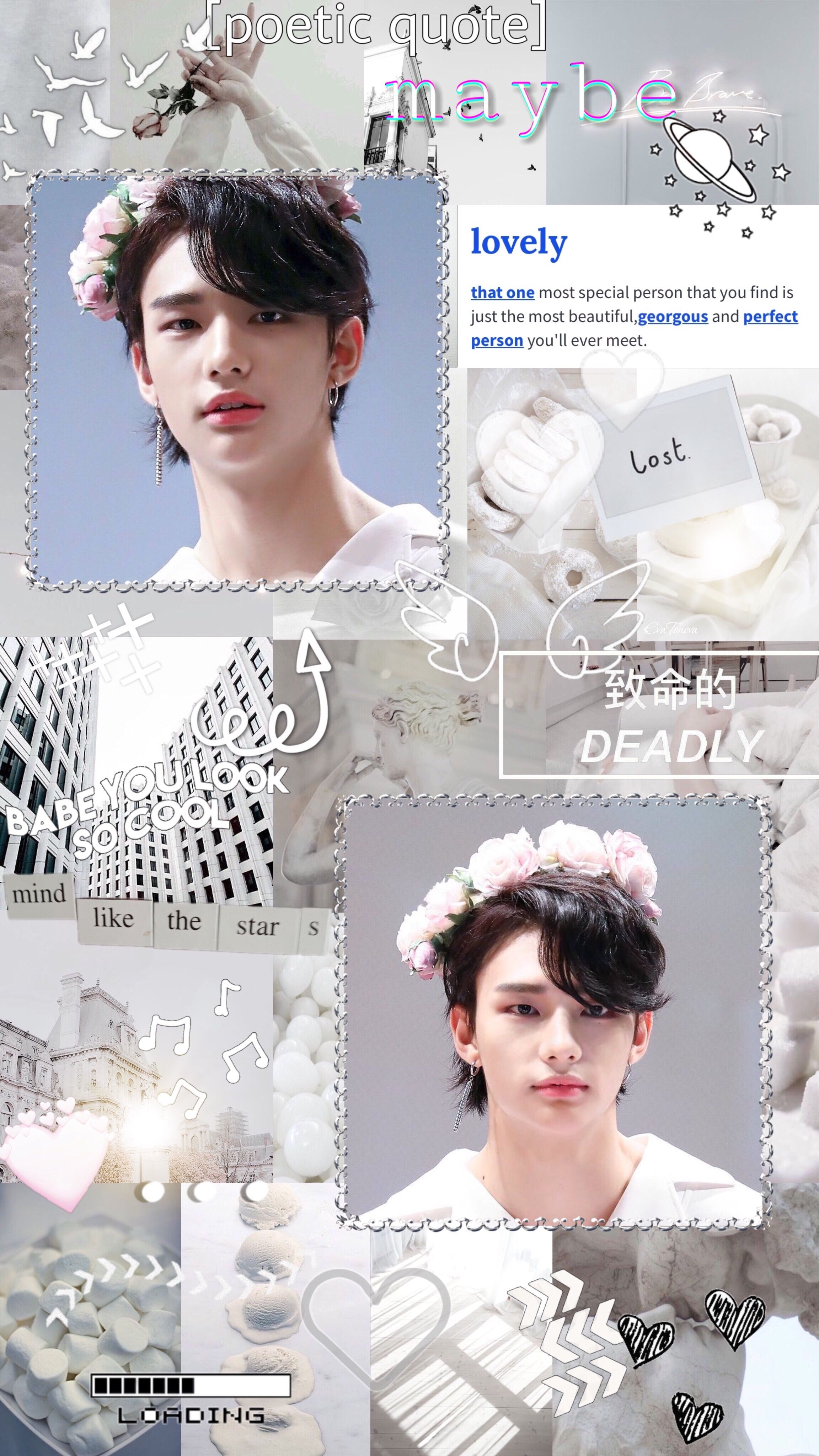 Skz Hyunjin white aesthetic wallpaper/ moodboard