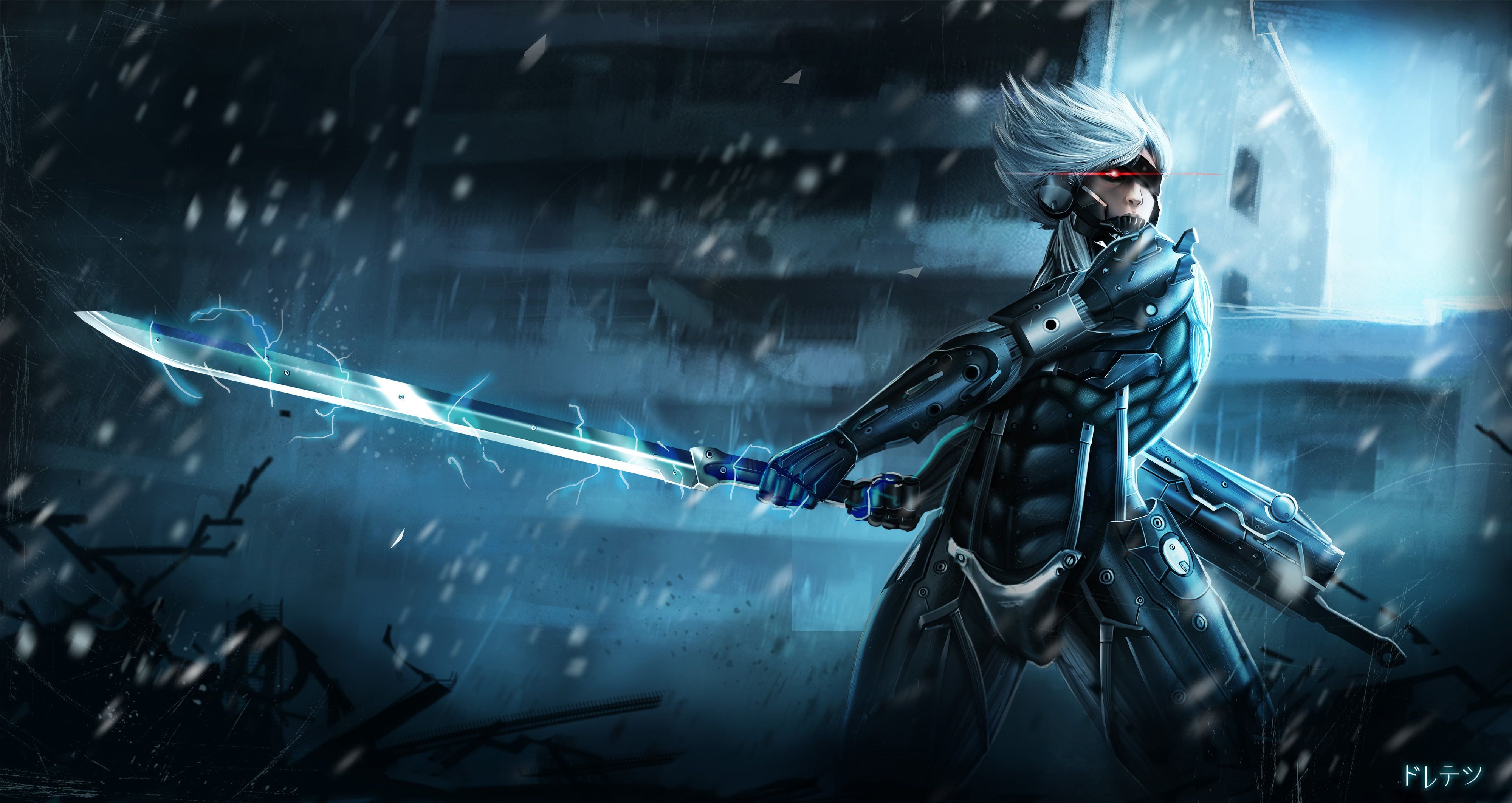 Male anime character holding katana sword illustration HD