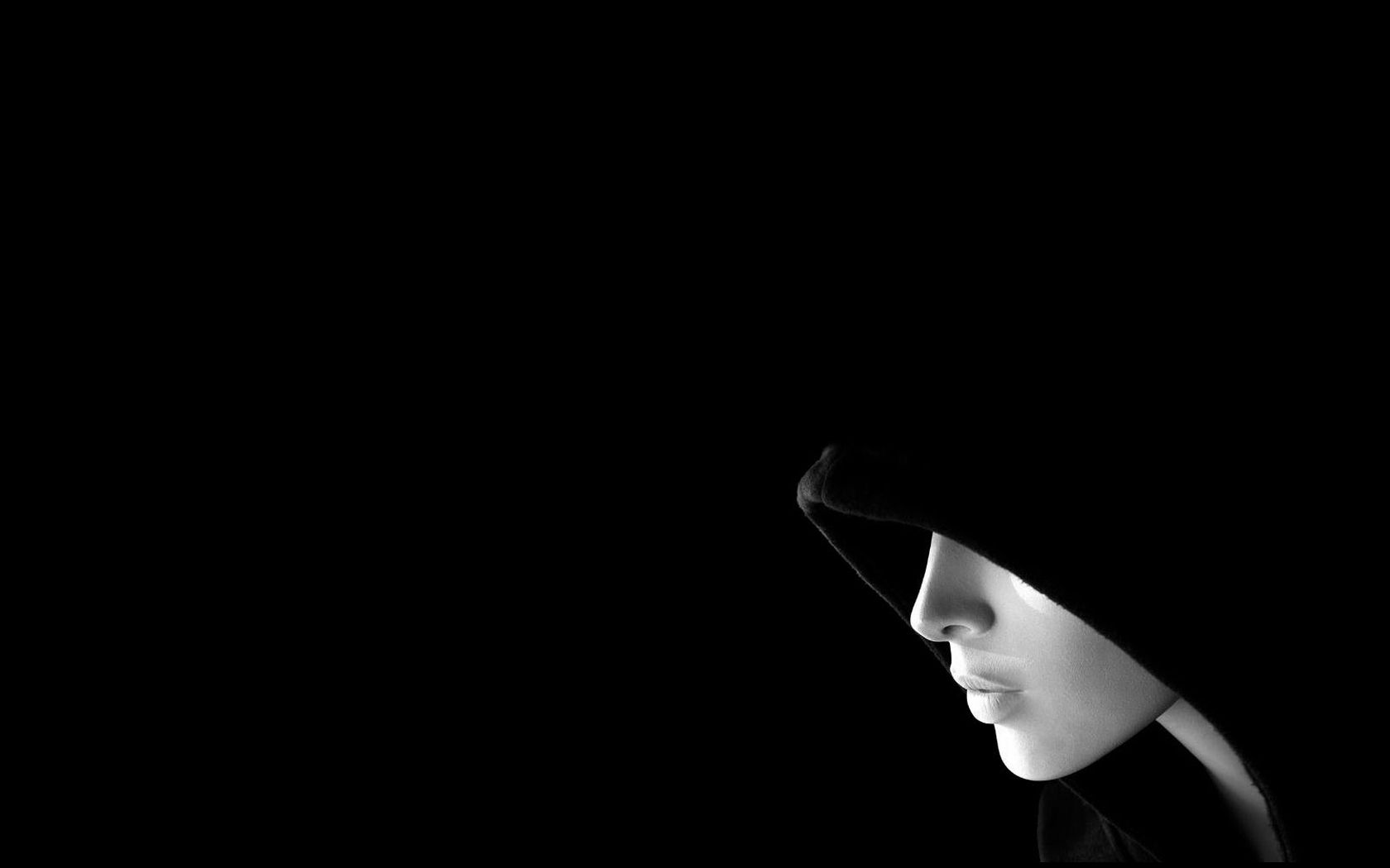 women people grayscale hoodie faces black background / 1680x1050