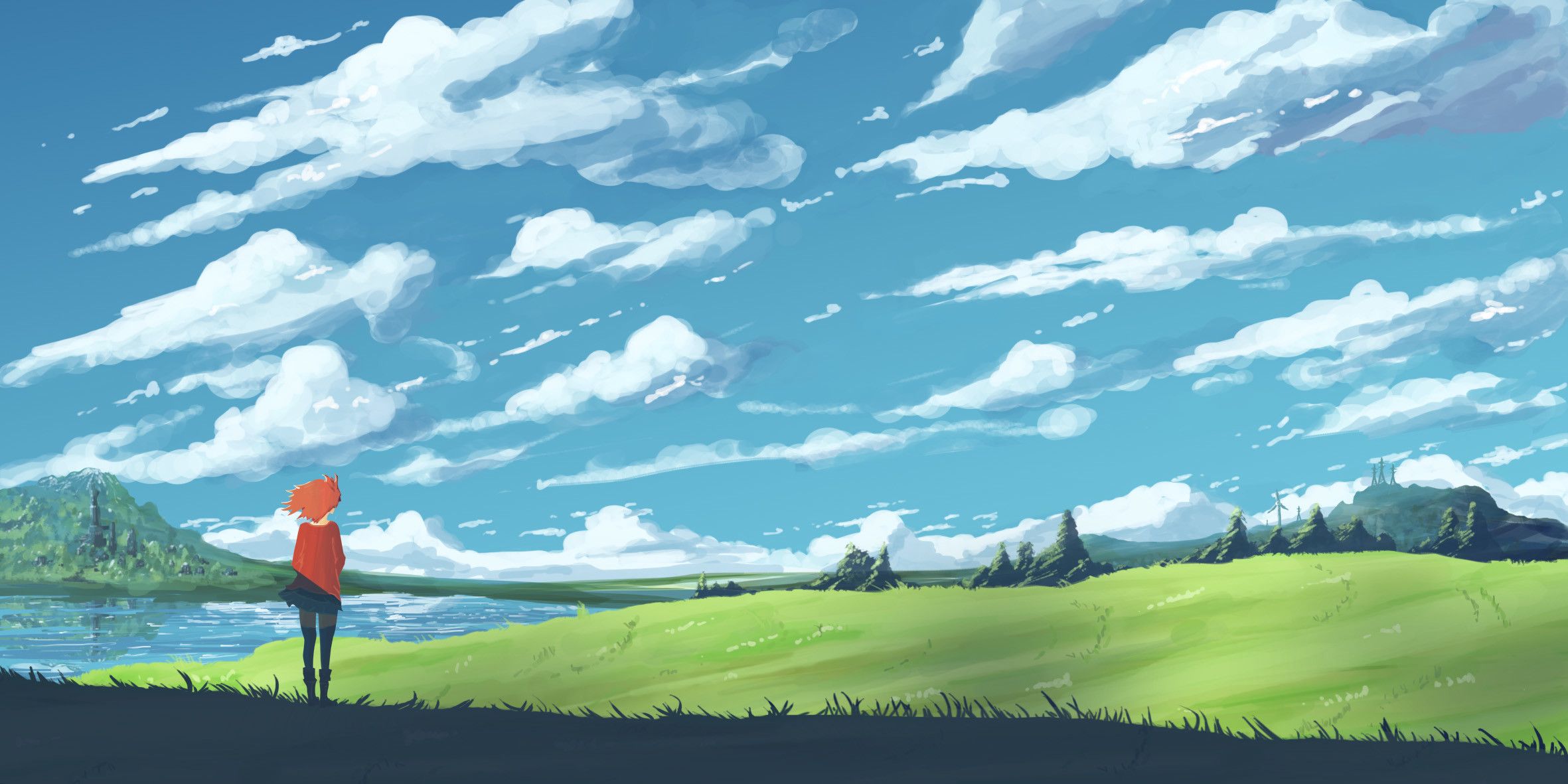 dual monitor landscape anime drawings live wallpaper