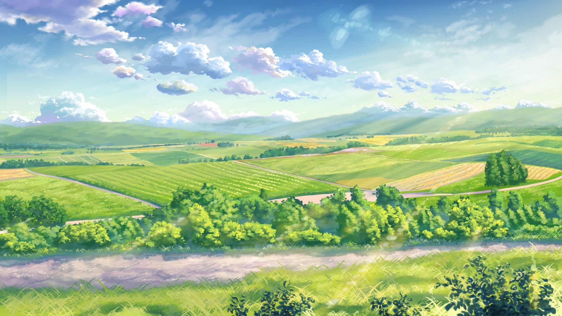 Green Anime Landscape HD Wallpaperx1080