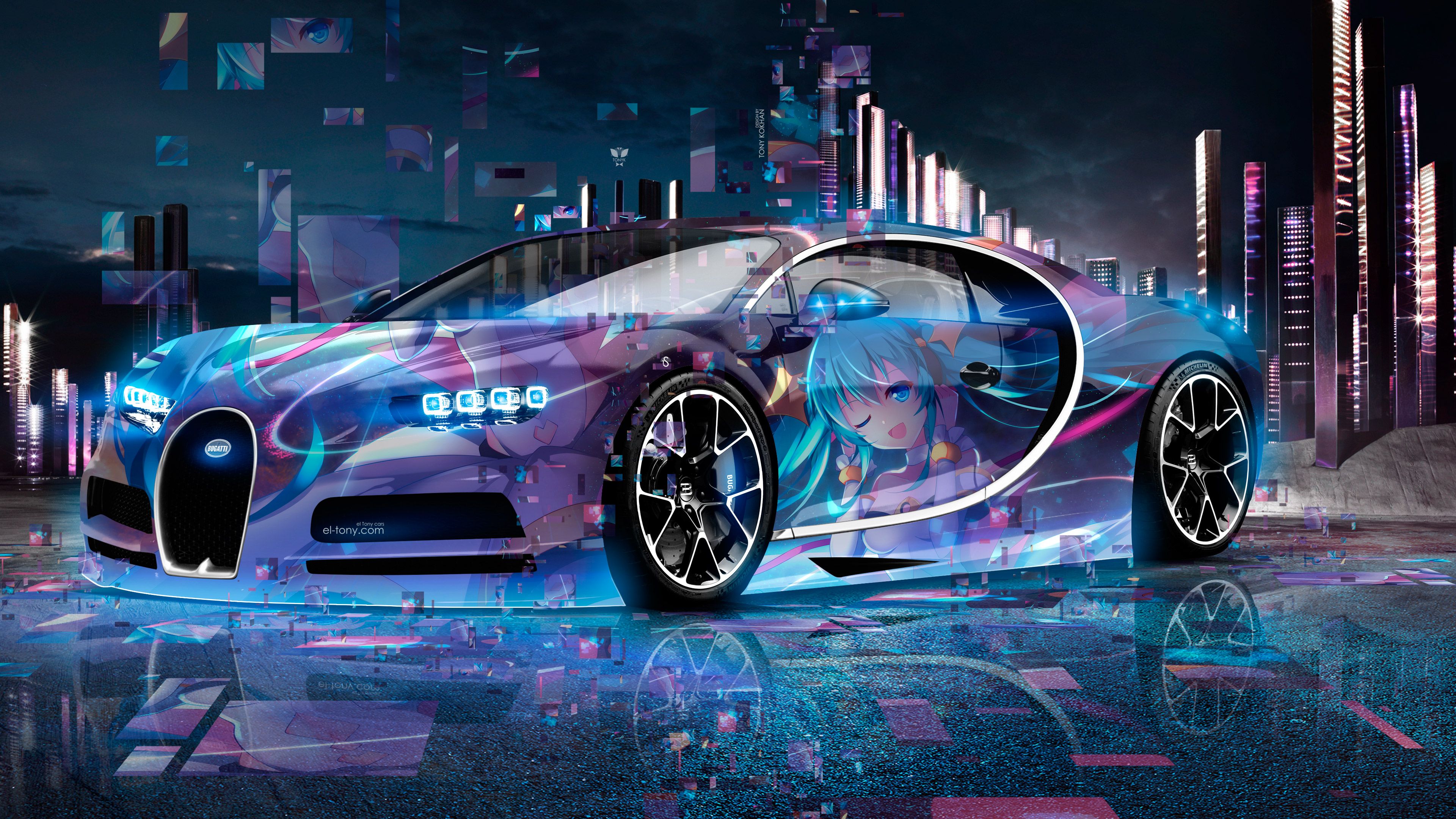 Bugatti Chiron 3D Super Anime Girl Aerography Neural