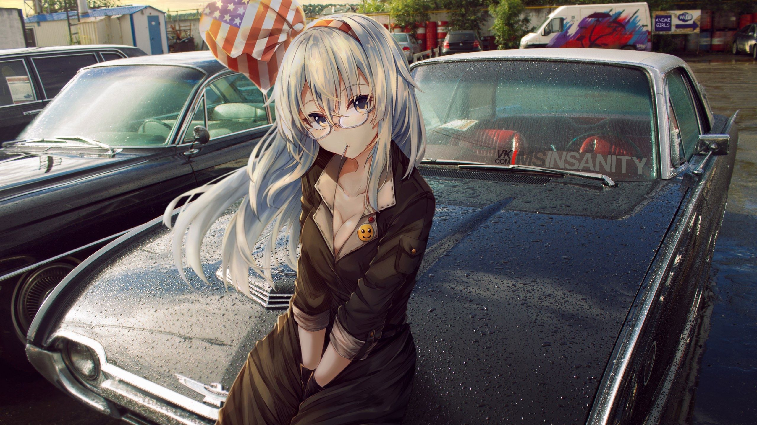 #anime girls, #white hair, #women with cars, wallpaper