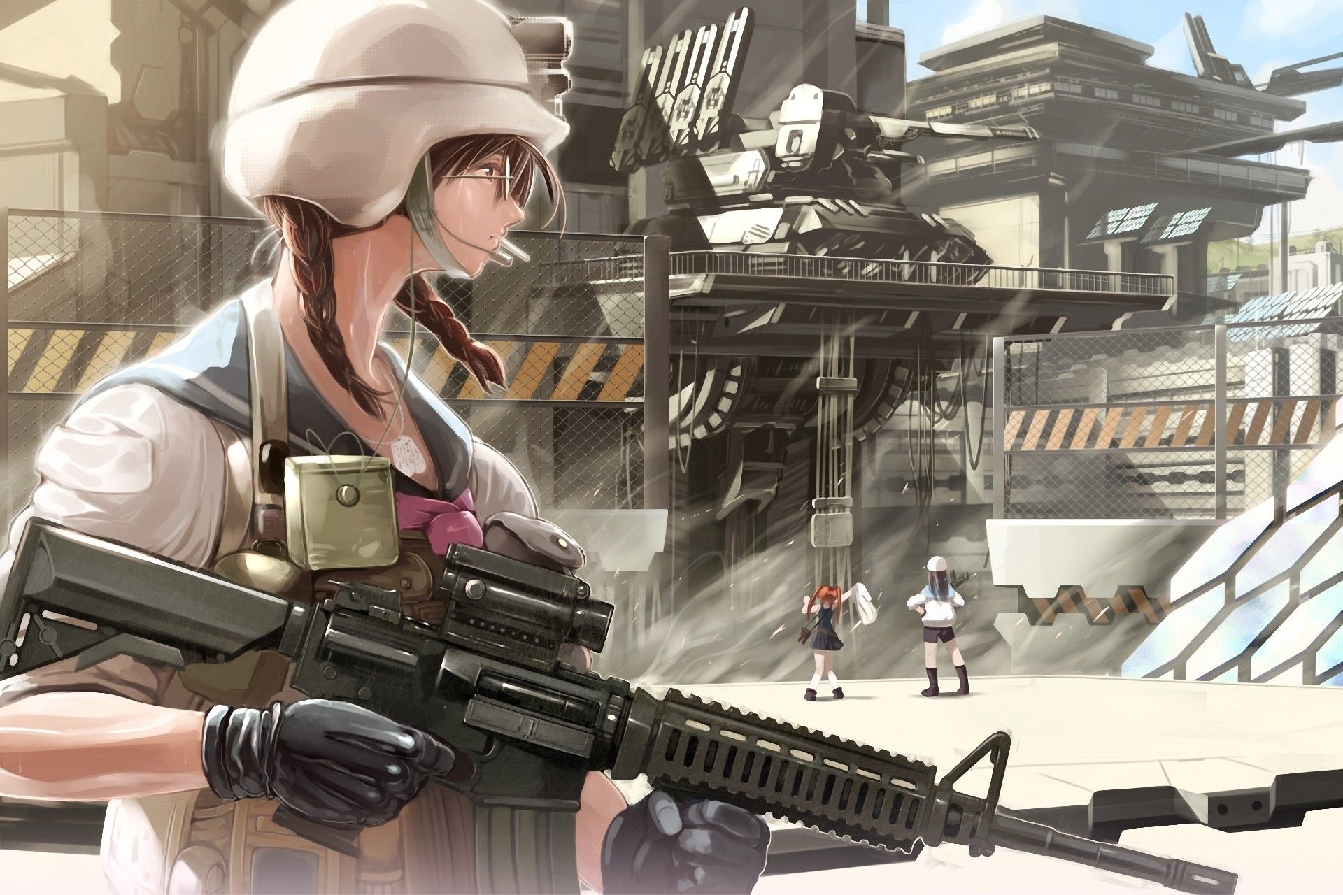 women, war, guns, artwork, anime wallpaper