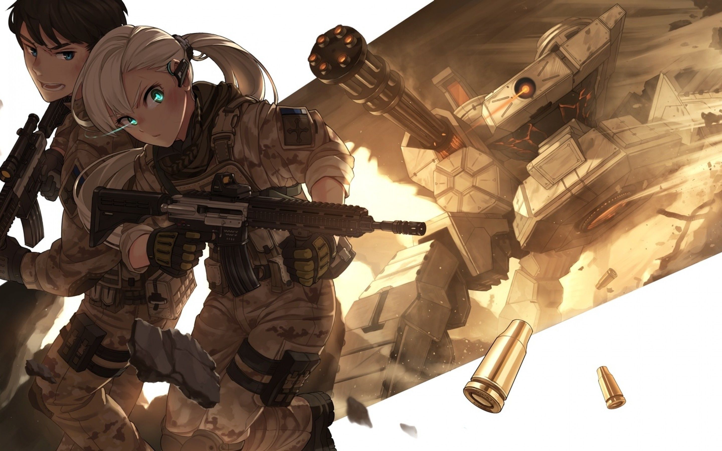 Download 2880x1800 Anime Girl, Military, Soldier, Anime Boy, Guns