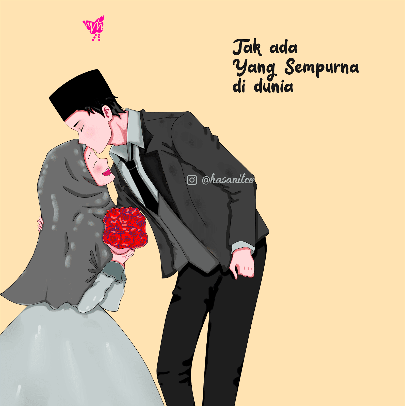 Muslim Wedding Couple Cartoon, Download Wallpaper