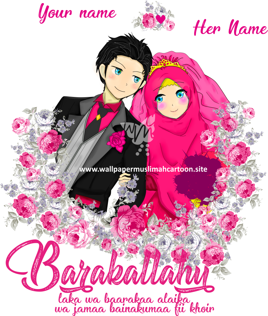 Cartoon Muslim Wedding Couple, Download Wallpaper