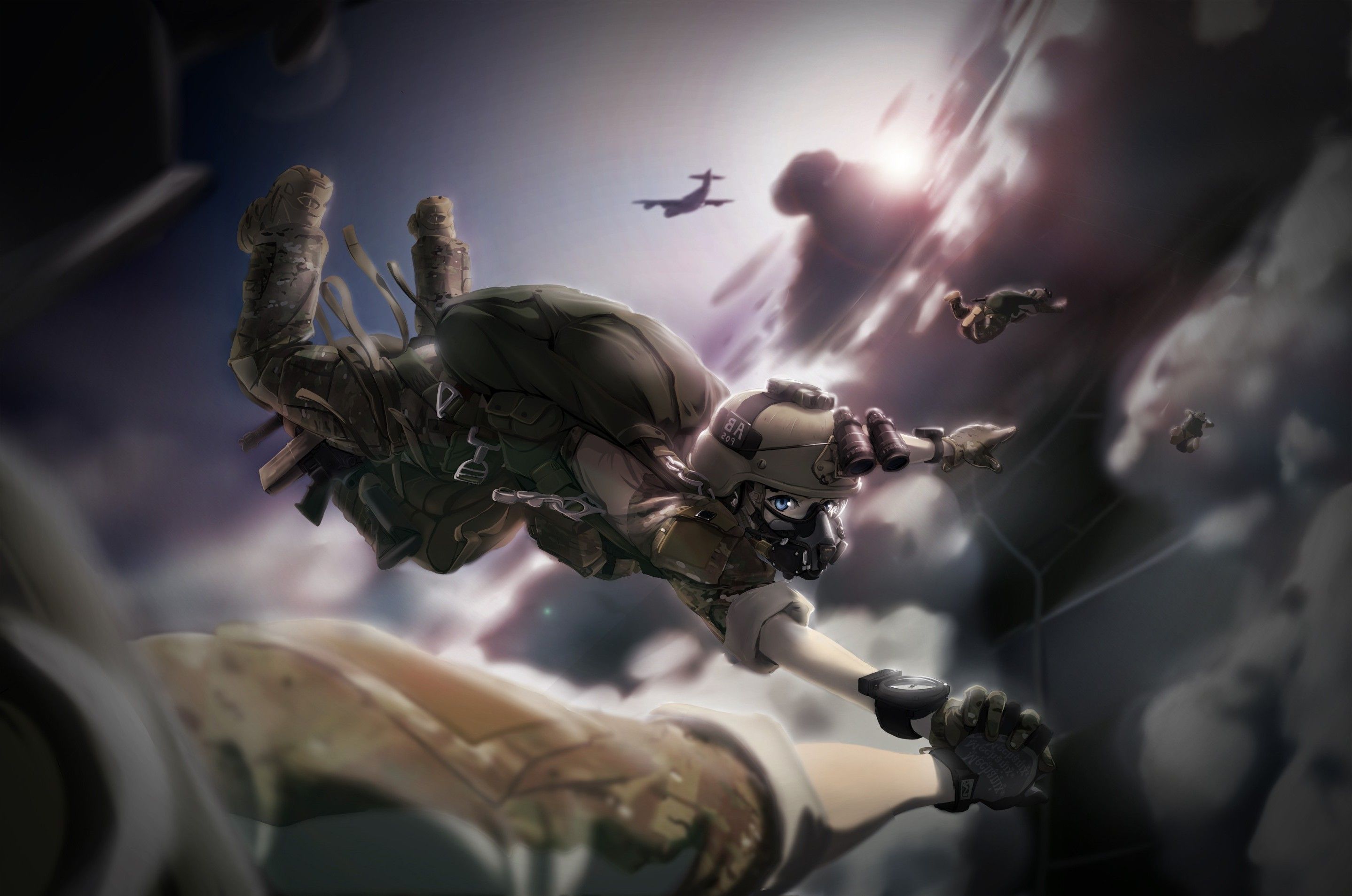 TC Military, Anime Girls, Sky Diving Wallpaper HD / Desktop