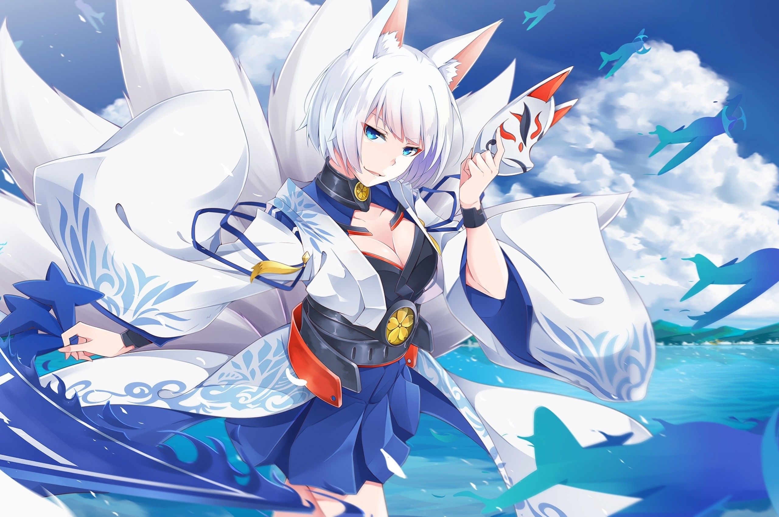 Download 2560x1700 Azur Lane, Kaga, Fox Girl, Animal Ears, White