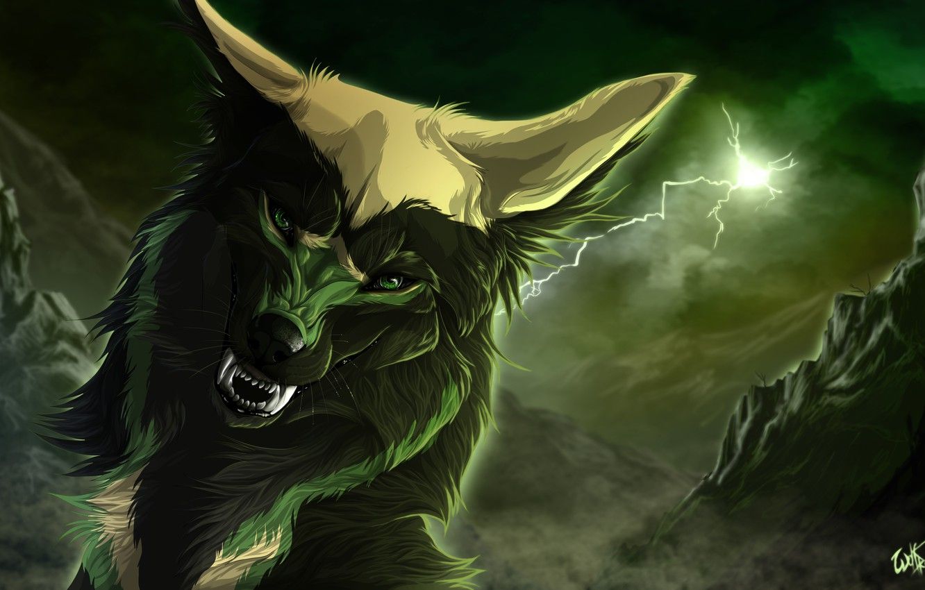 Wallpaper background, lightning, wolf, roar image for desktop