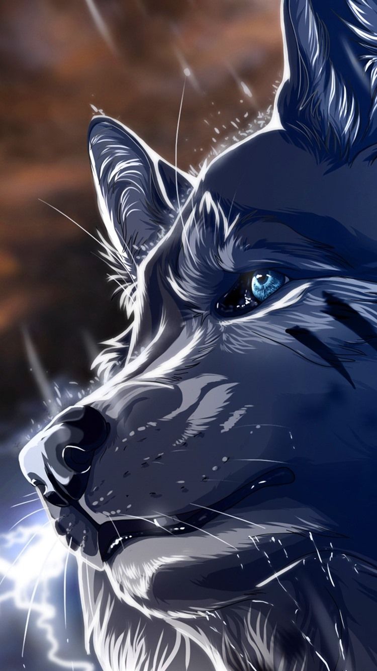 Wolf, Blue Eyes, Lightning, Art Picture 750x1334 IPhone 8 7 6 6S