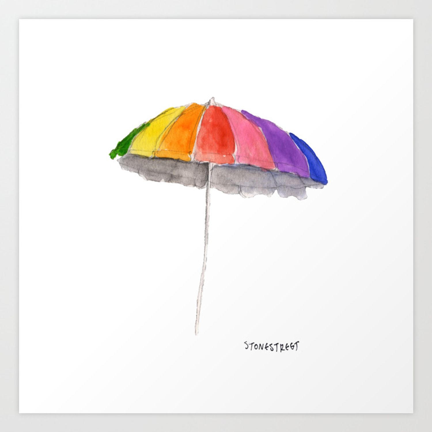 Rainbow Beach Umbrella Art Print