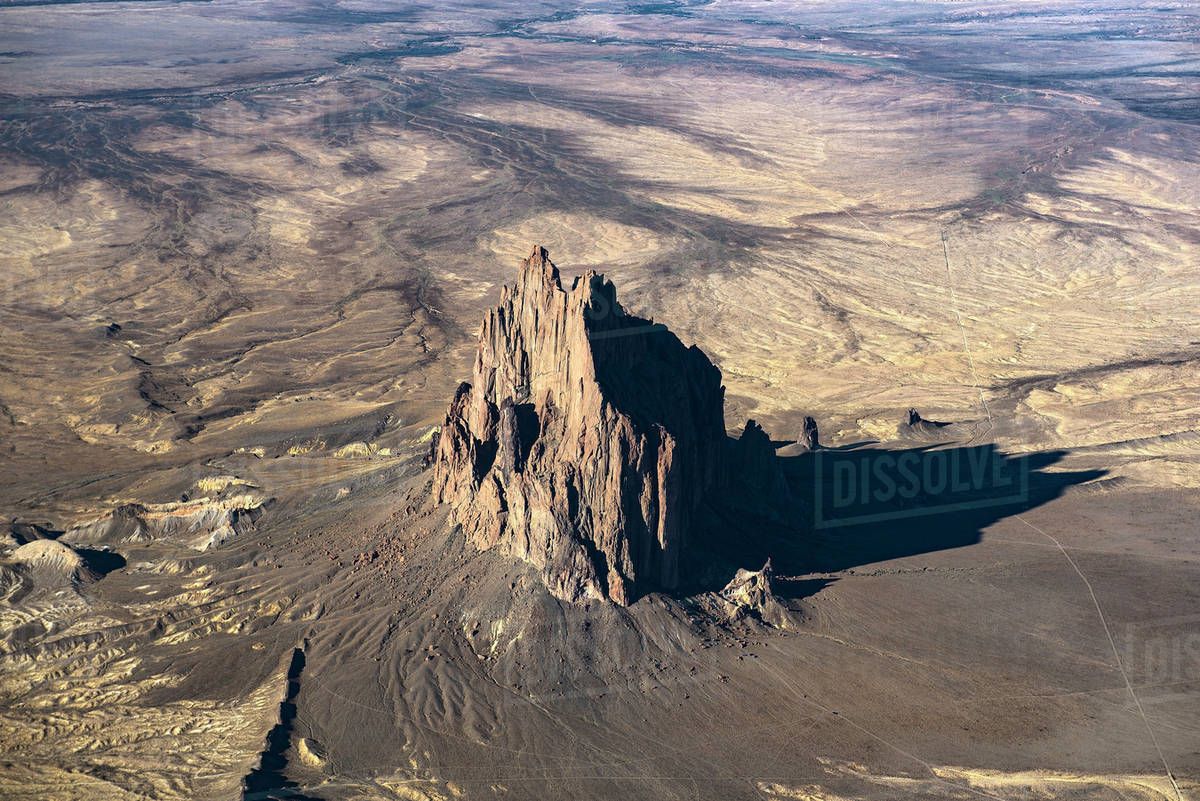Aerial view of rock formations, Shiprock, New Mexico, United
