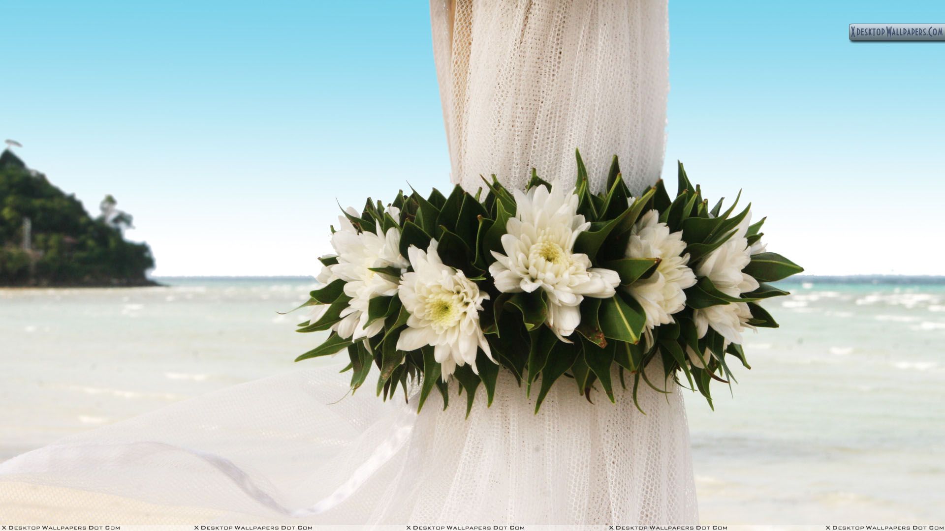 Wedding Flowers On Curtains Near Beach Wallpaper 1920x1080. Free
