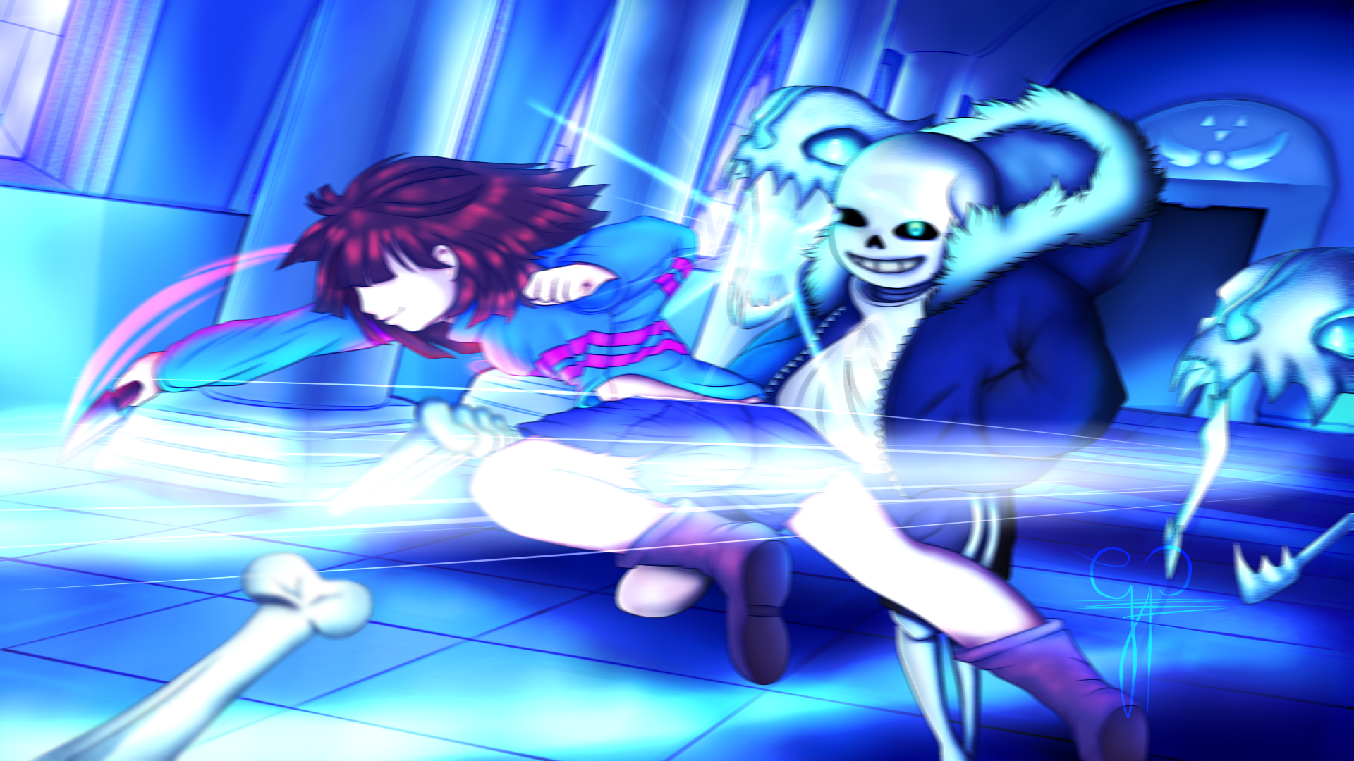 Undertale: Sans vs Frisk and Judgment Hall by: GabrielP