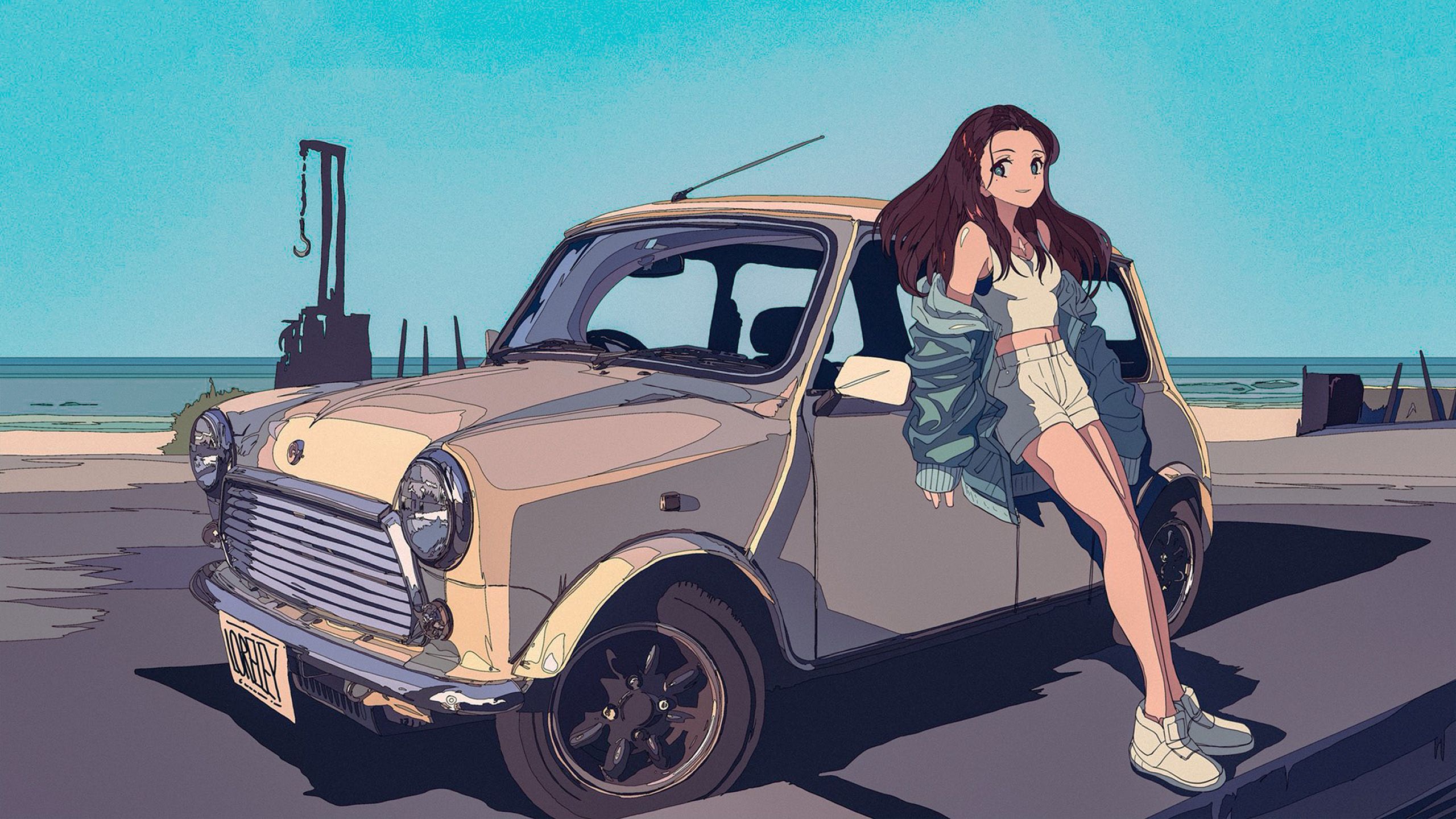 Loreley Anime Leaning On Car, HD Anime, 4k Wallpaper, Image