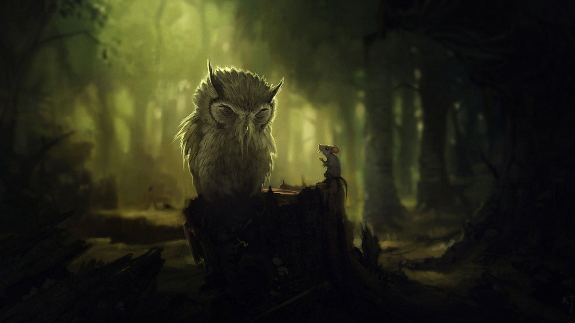 forest, mouse, fantasy art, owls wallpaper