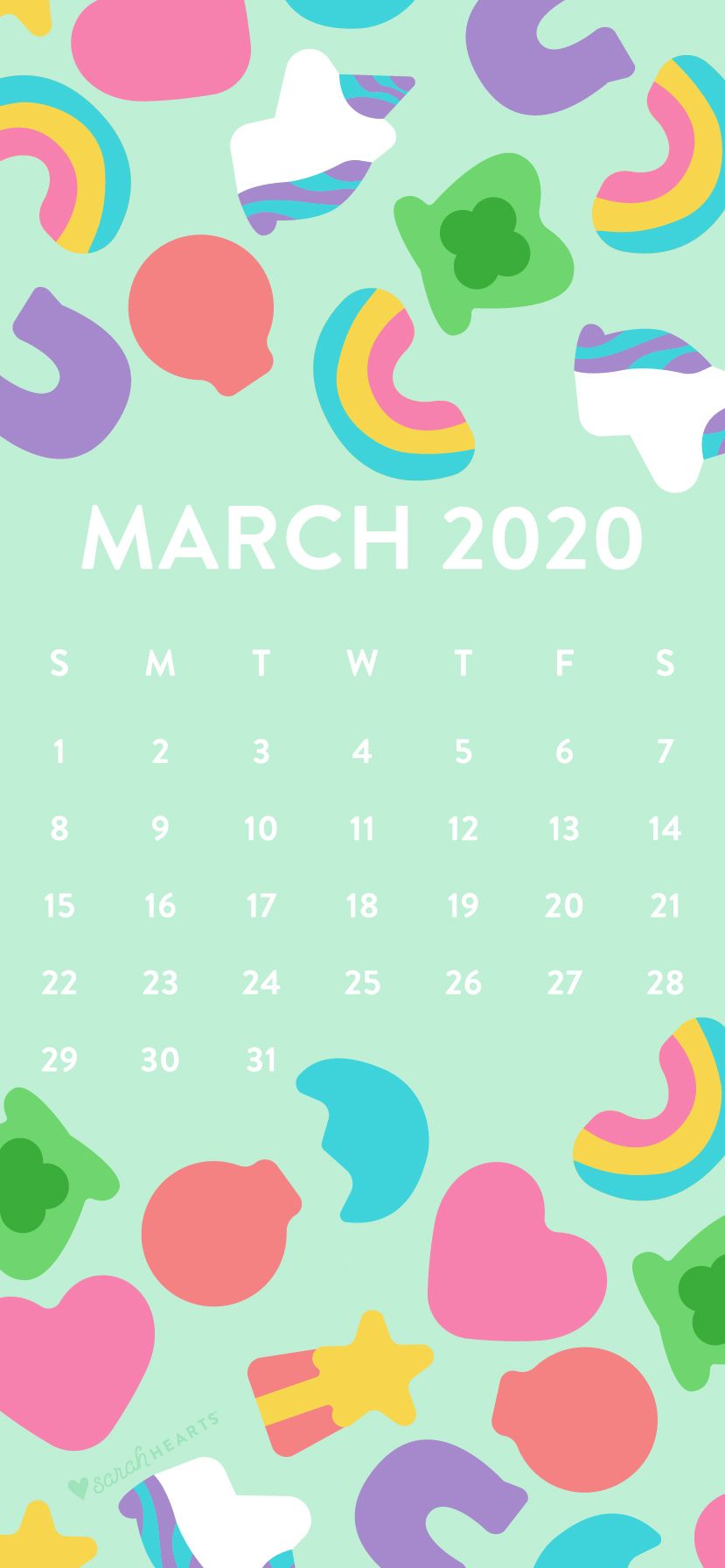 March 2020 Lucky Charms Calendar Wallpaper