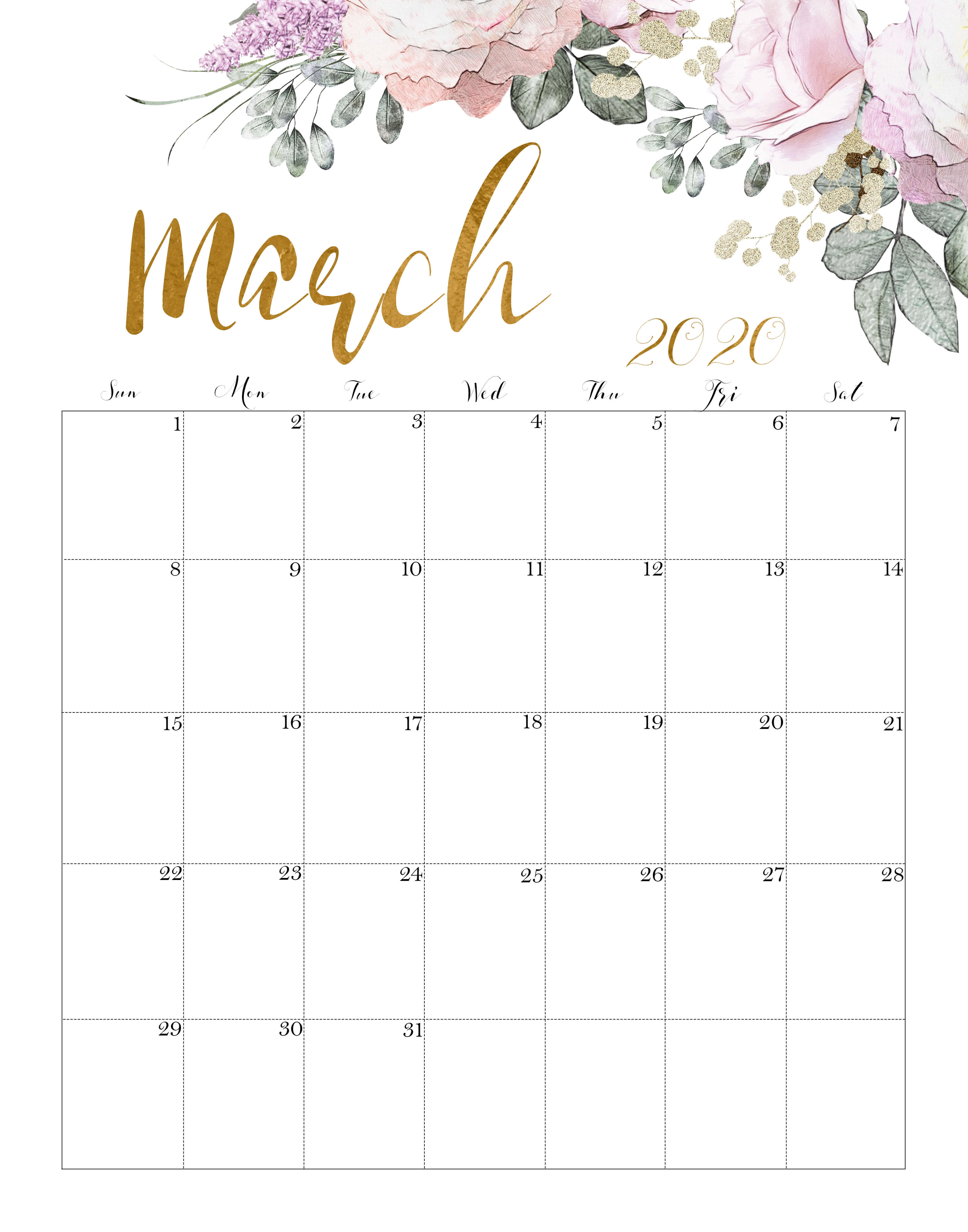 Cute March 2020 Calendar Wallpaper for Desktop and iPhone