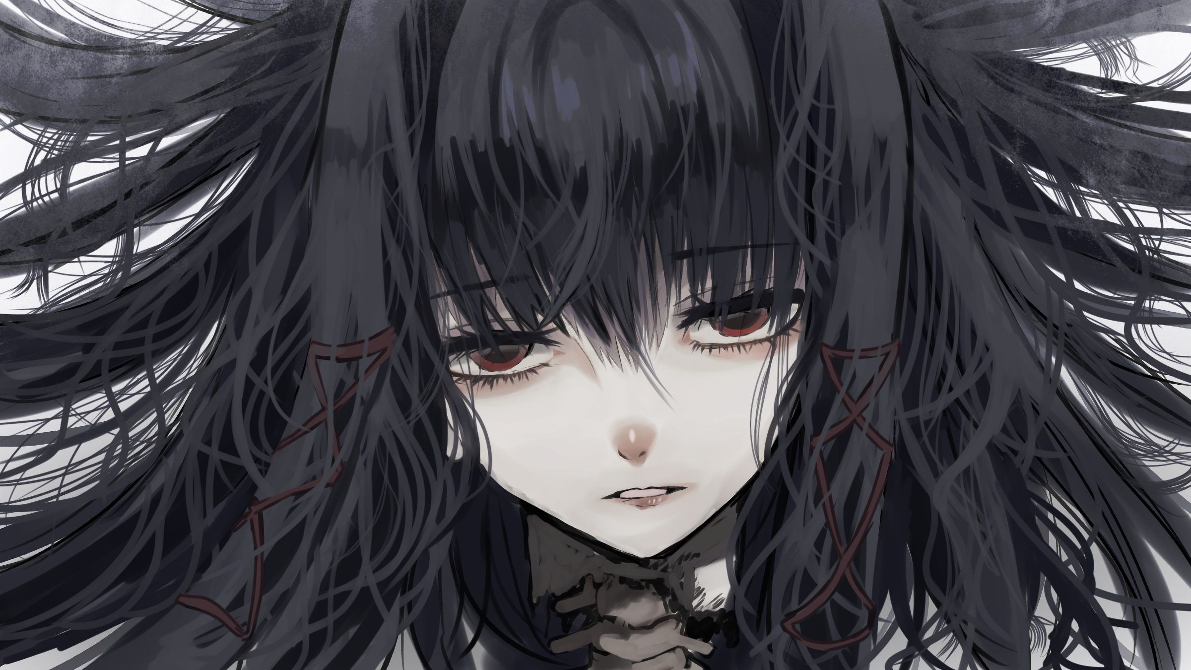 Download 2400x1350 Anime Girl, Gothic, Close Up, Depressed, Black