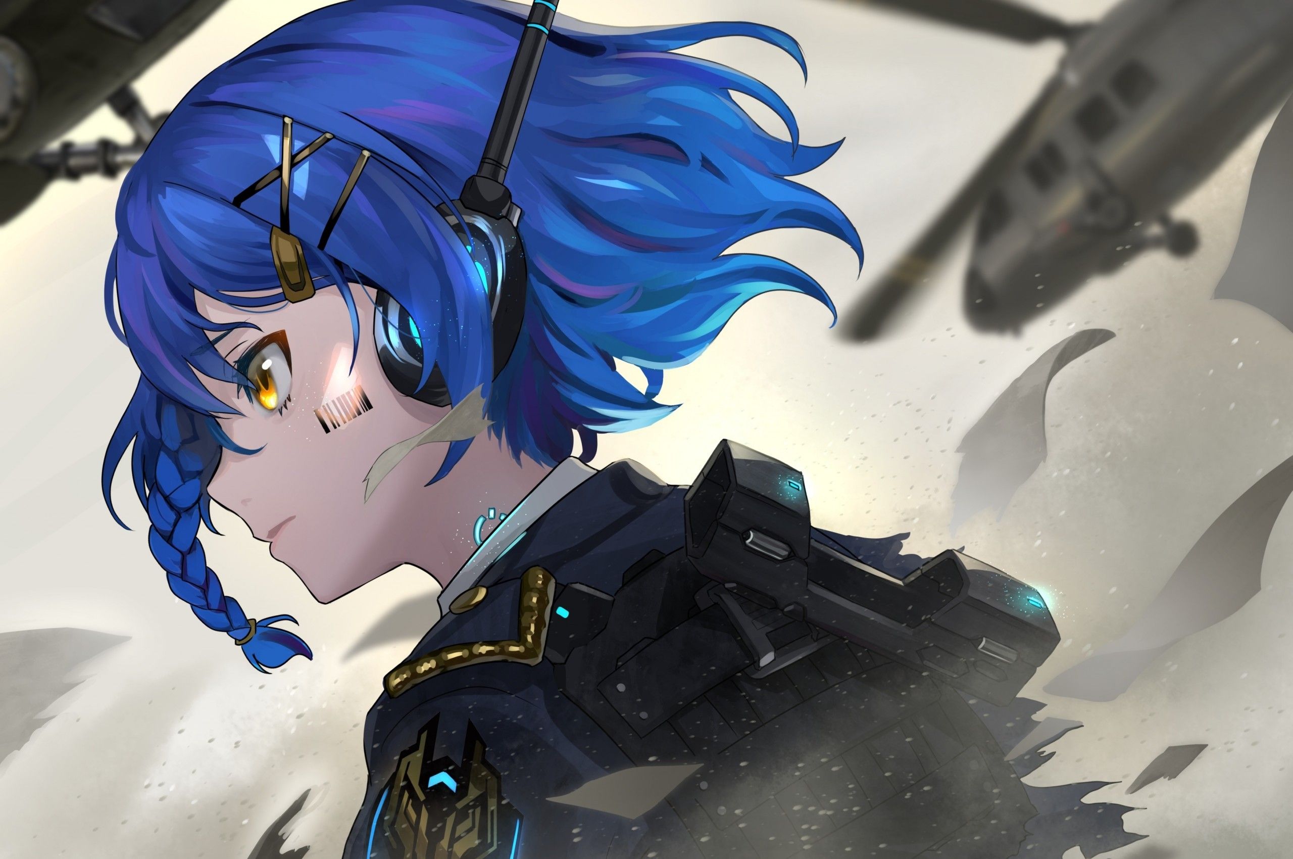 Download 2560x1700 Blue Hair, Anime Tech Girl, Profile View, Braid