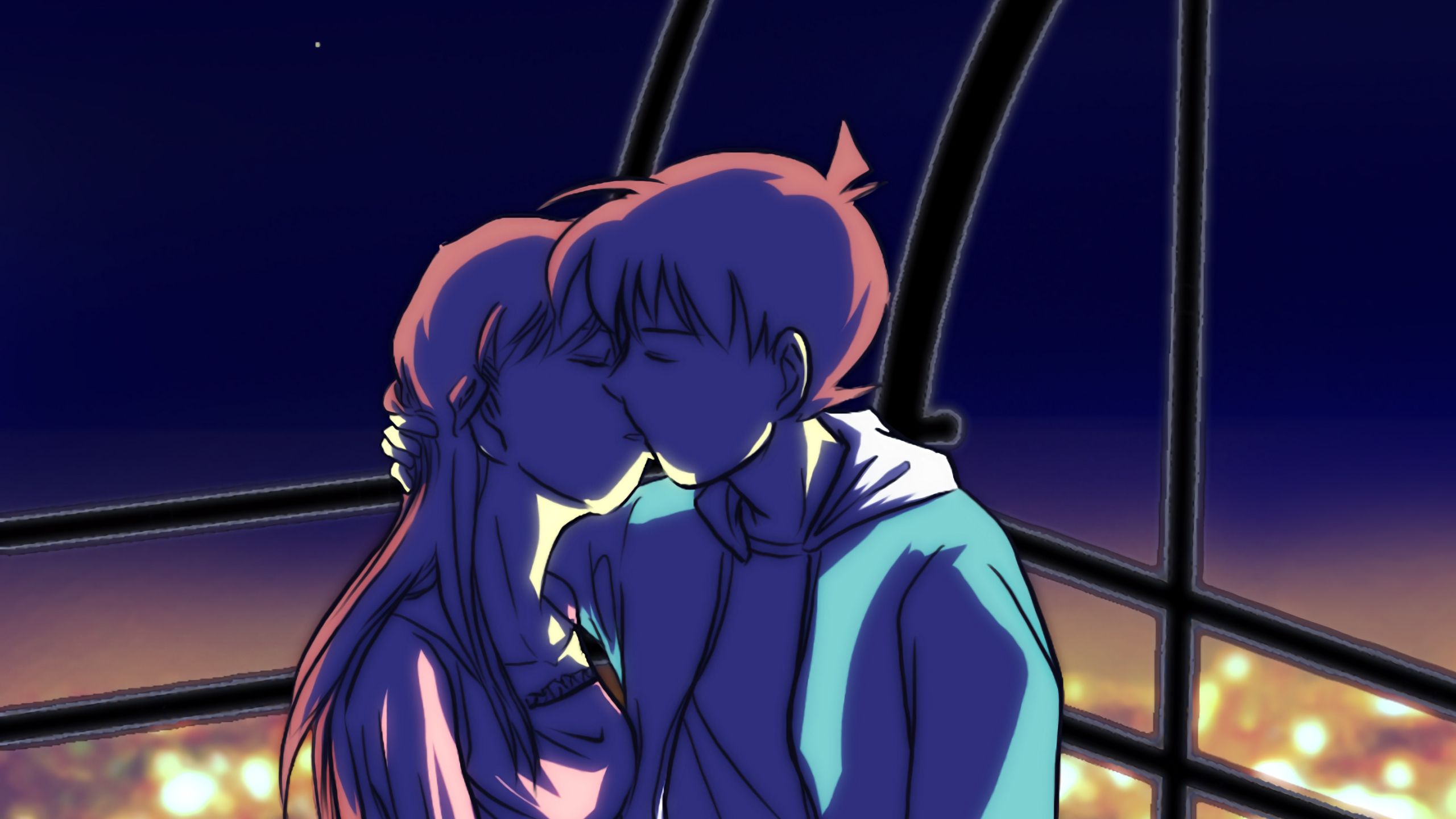 Download wallpaper 2560x1440 couple, kiss, art, love, anime