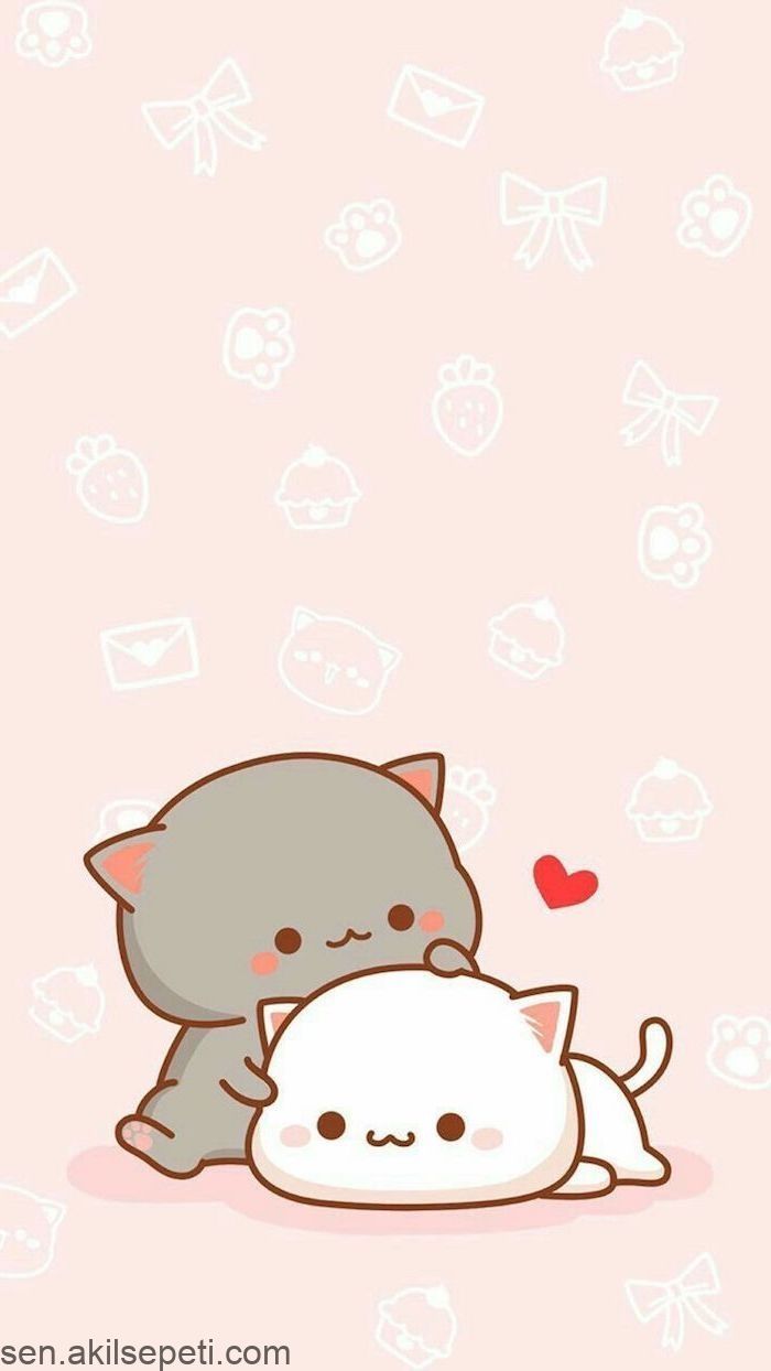 Cute kawaii picture for tracing, gray and white cat in hug, little