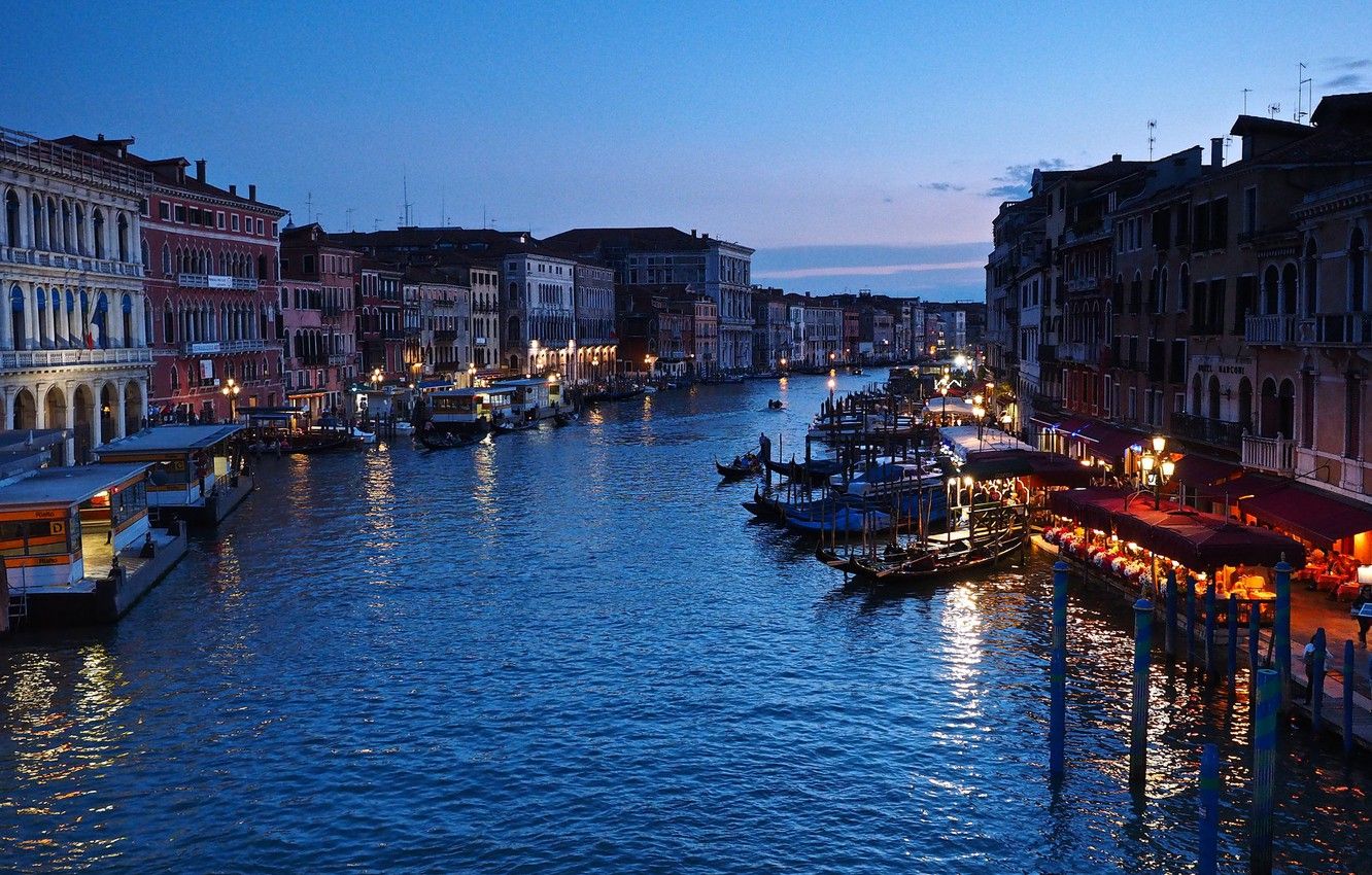 Wallpaper lights, boats, the evening, Italy, Venice, Grand Canal