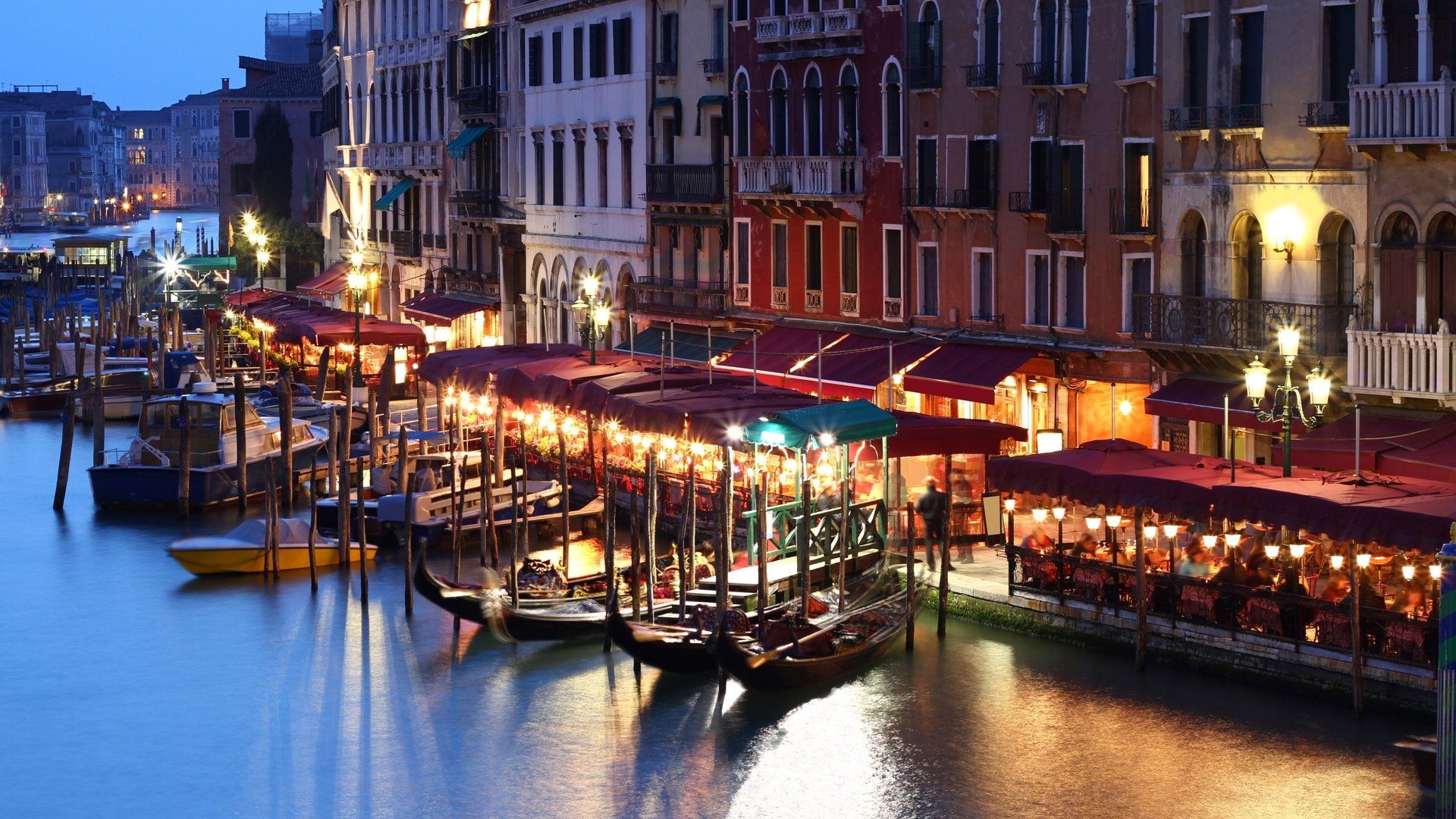 lights, Gondola, Houses, People, Venice, Italy, Boat, Evening