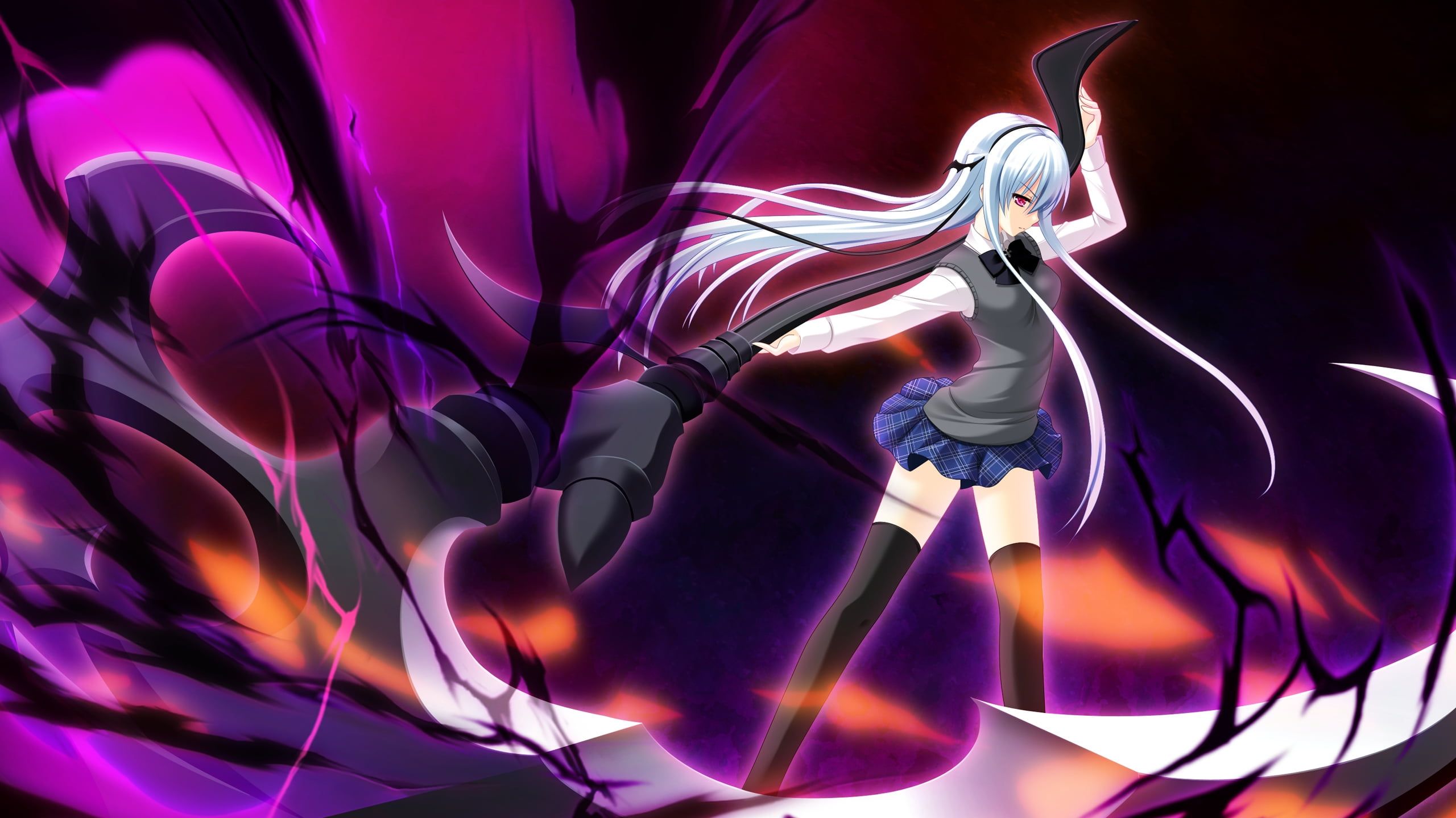 Female Anime character illustration holding black scythe HD