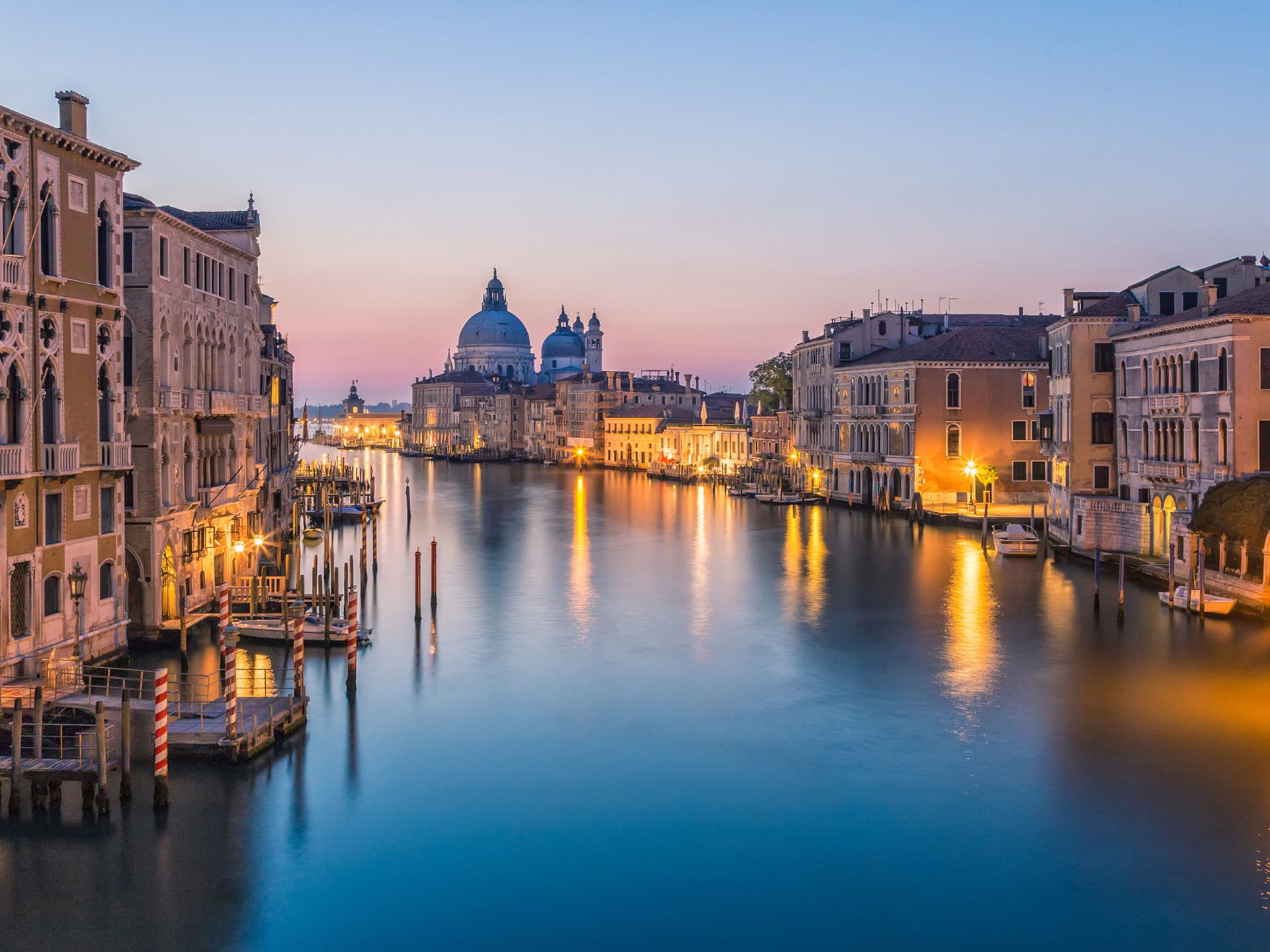 Venice at night Grand Canal Basilica of Santa Maria Italy 4K Ultra