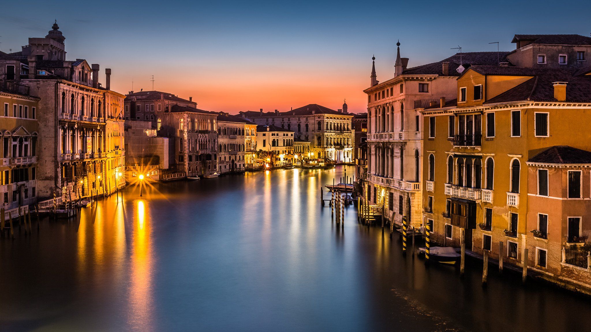 Venice Italy Canal Grande city night lights lamps lights houses