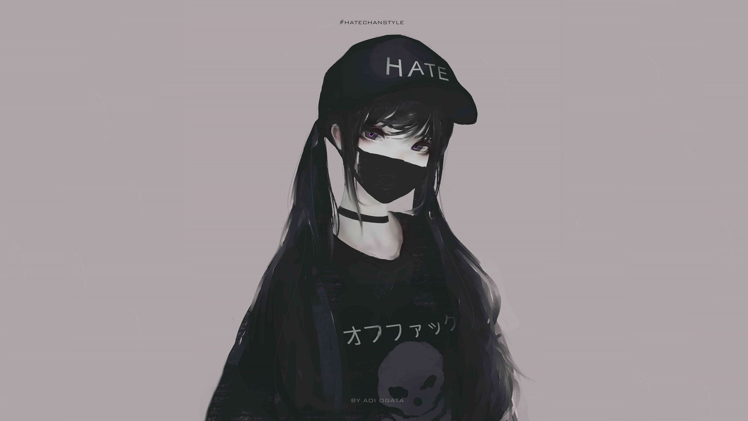 Woman in black shirt illustration, female anime character