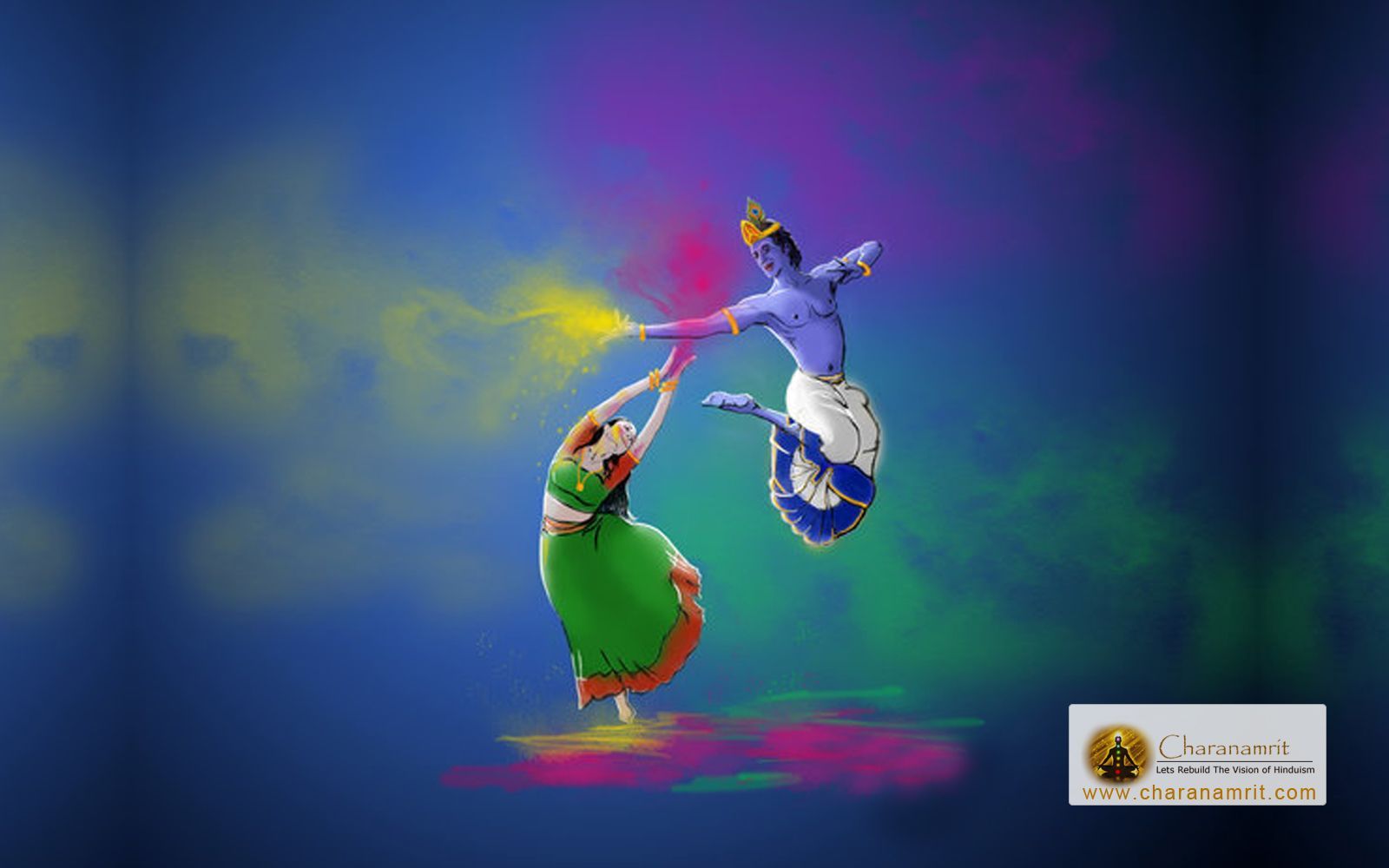 Beautiful Blue Color Radha and Krishna Holi Wallpaper width