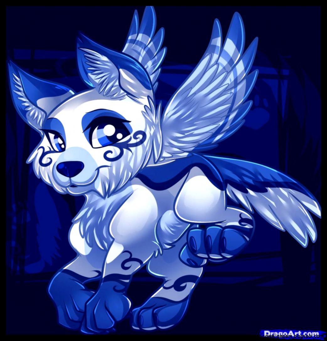 Blue Anime Wolf With Wings