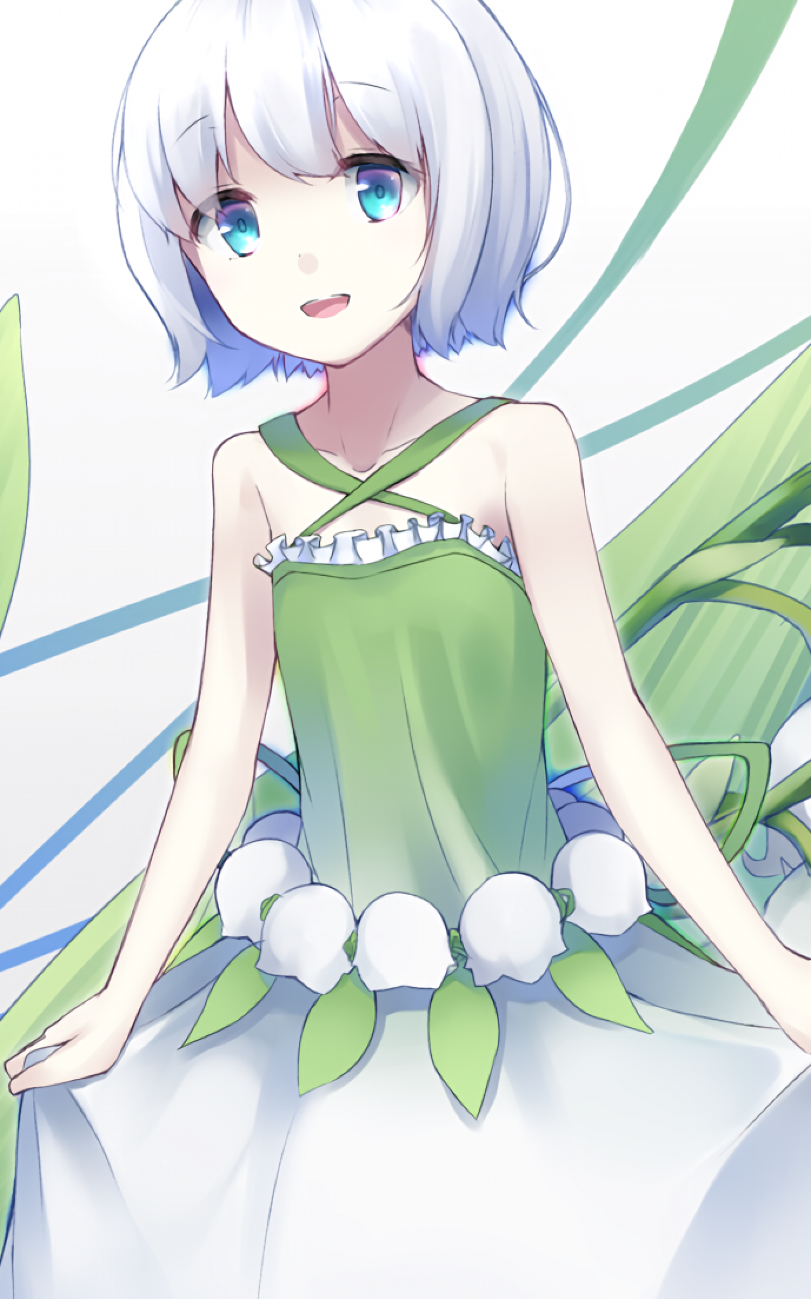 Download 1600x2560 Anime Girl, White Hair, Plants, Cute, Leaves