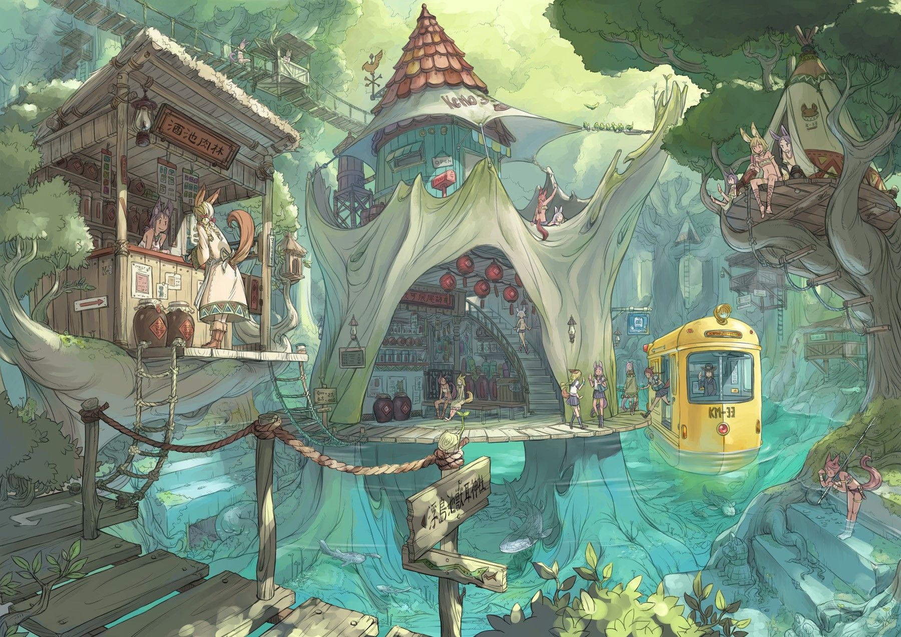 #anime, #fantasy ship, #landscape, #bright, #water