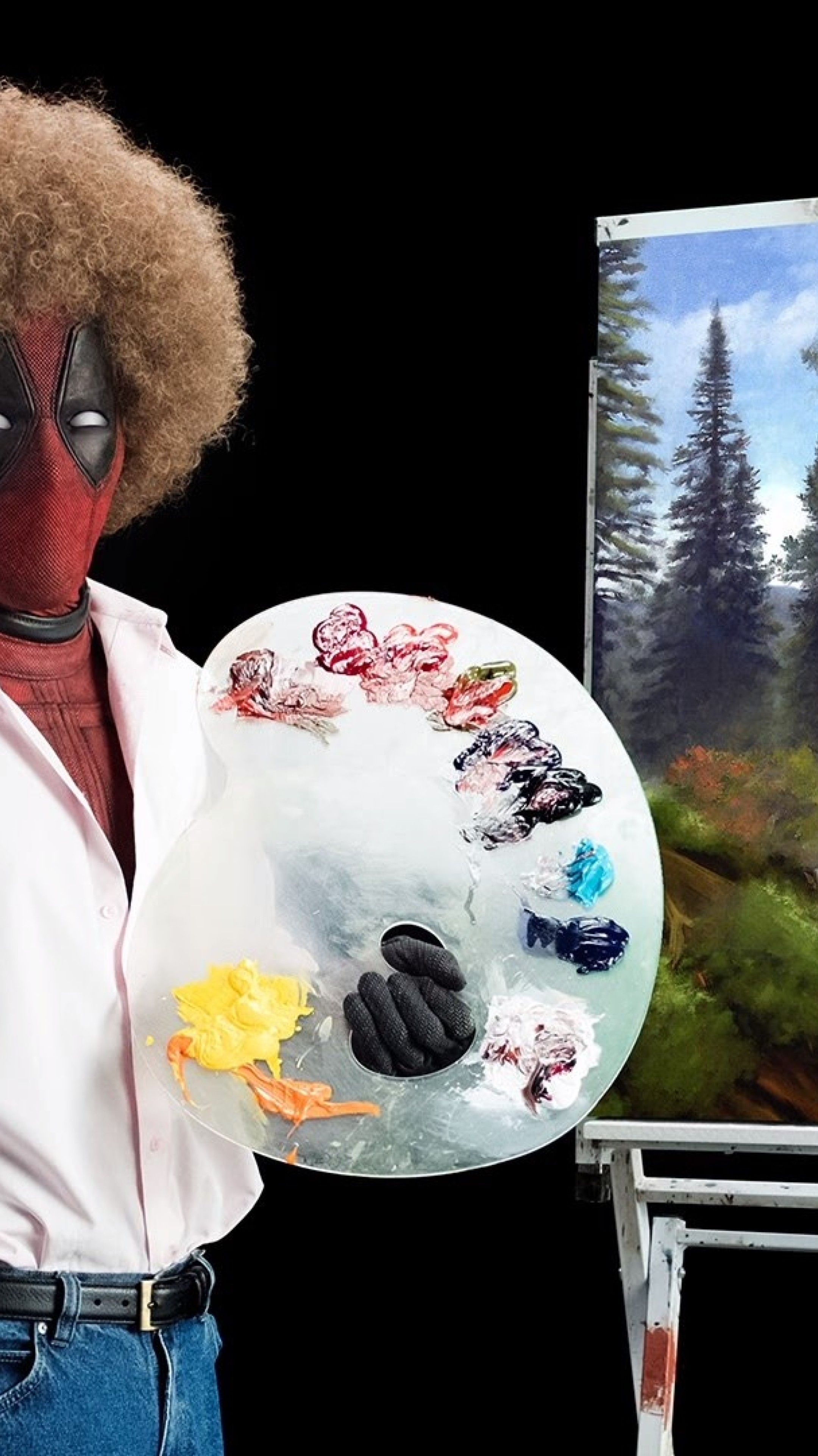 Deadpool 2 Ryan Reynolds As Bob Ross Painting In Afro