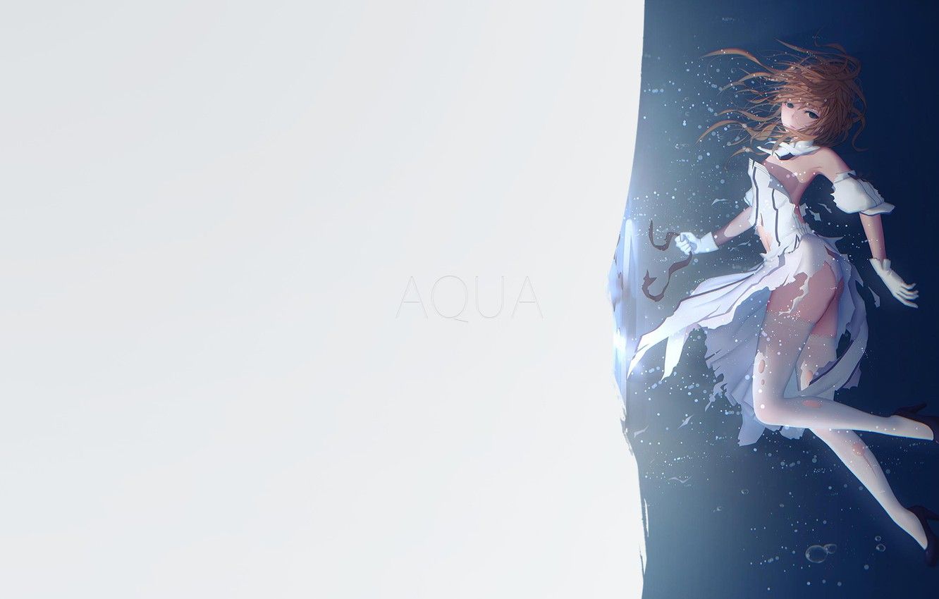 Wallpaper girl, minimalism, anime, Aqua, blue eyes, illustration