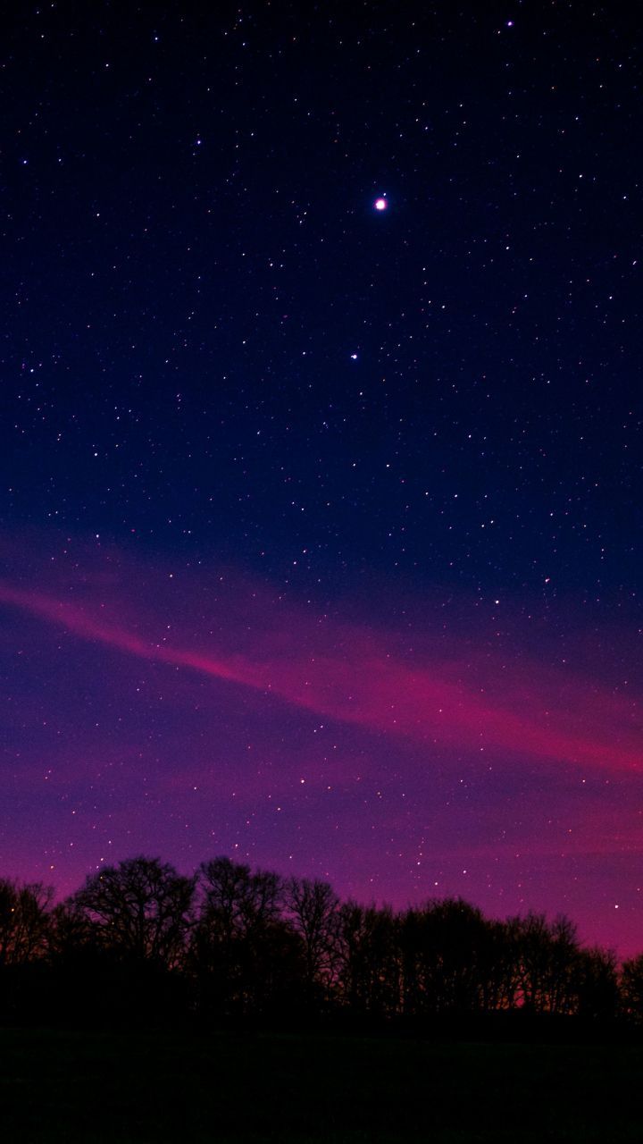 Download 720x1280 wallpaper Blue pink sky, starry night, nature